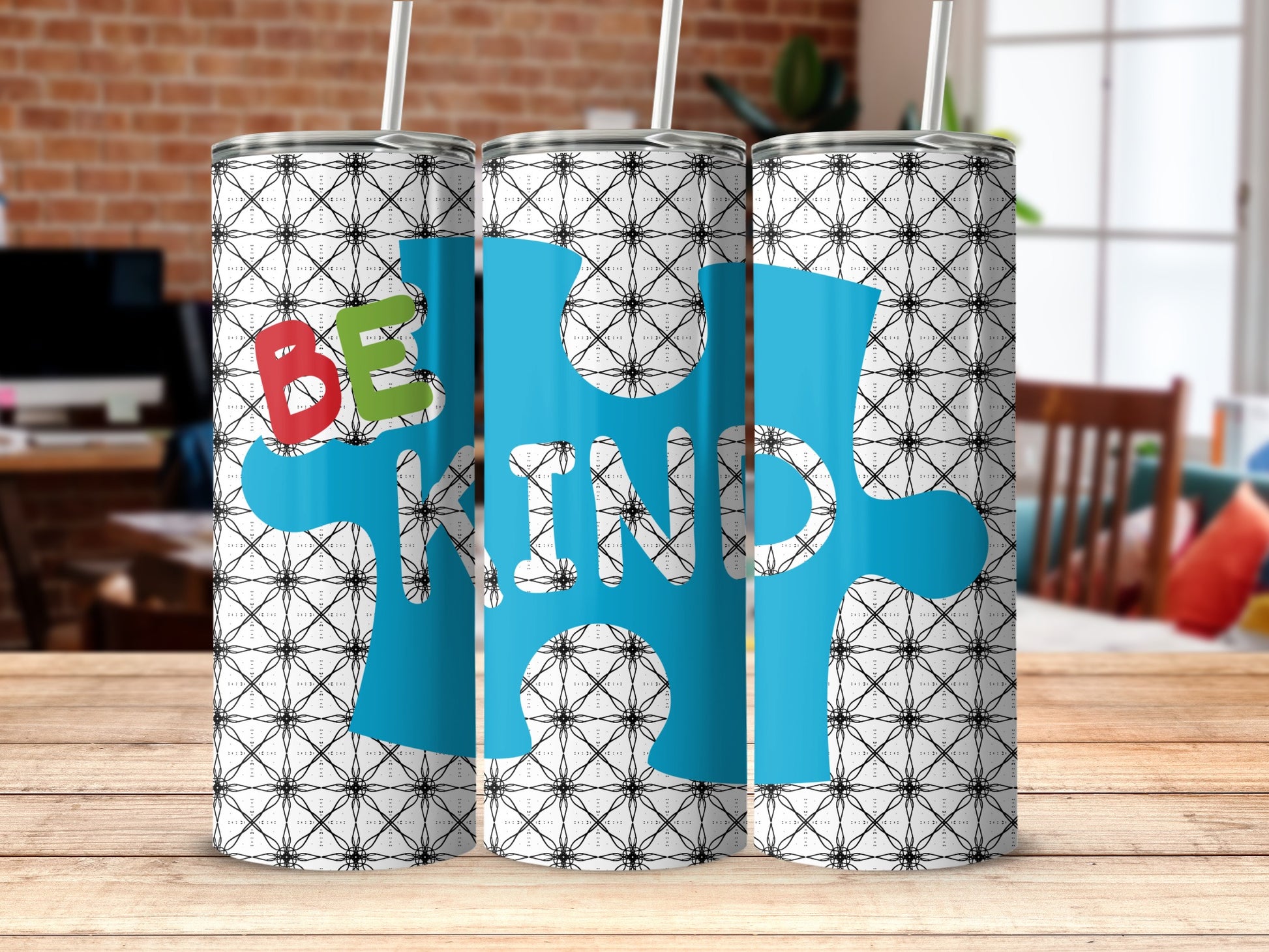 Colorful Be Kind Puzzle Print Tumbler