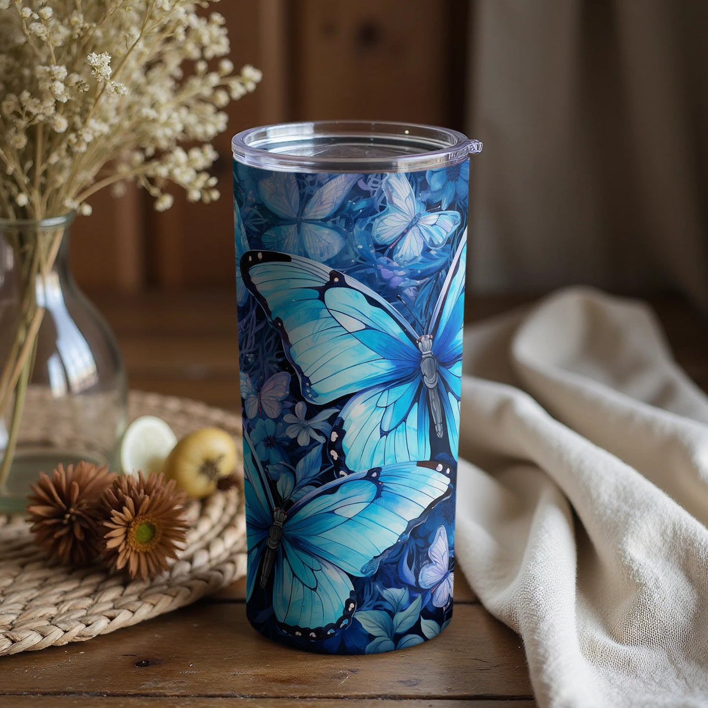 Beautiful Blue Butterfly Design Insulated Tumbler Cup