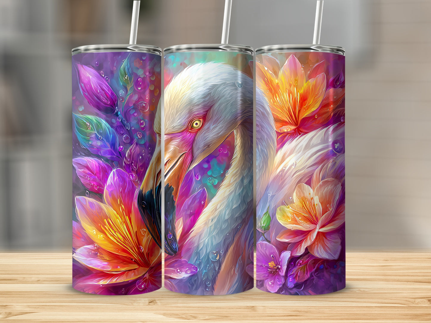 Beautiful Flamingo and Flowers Insulated Tumbler