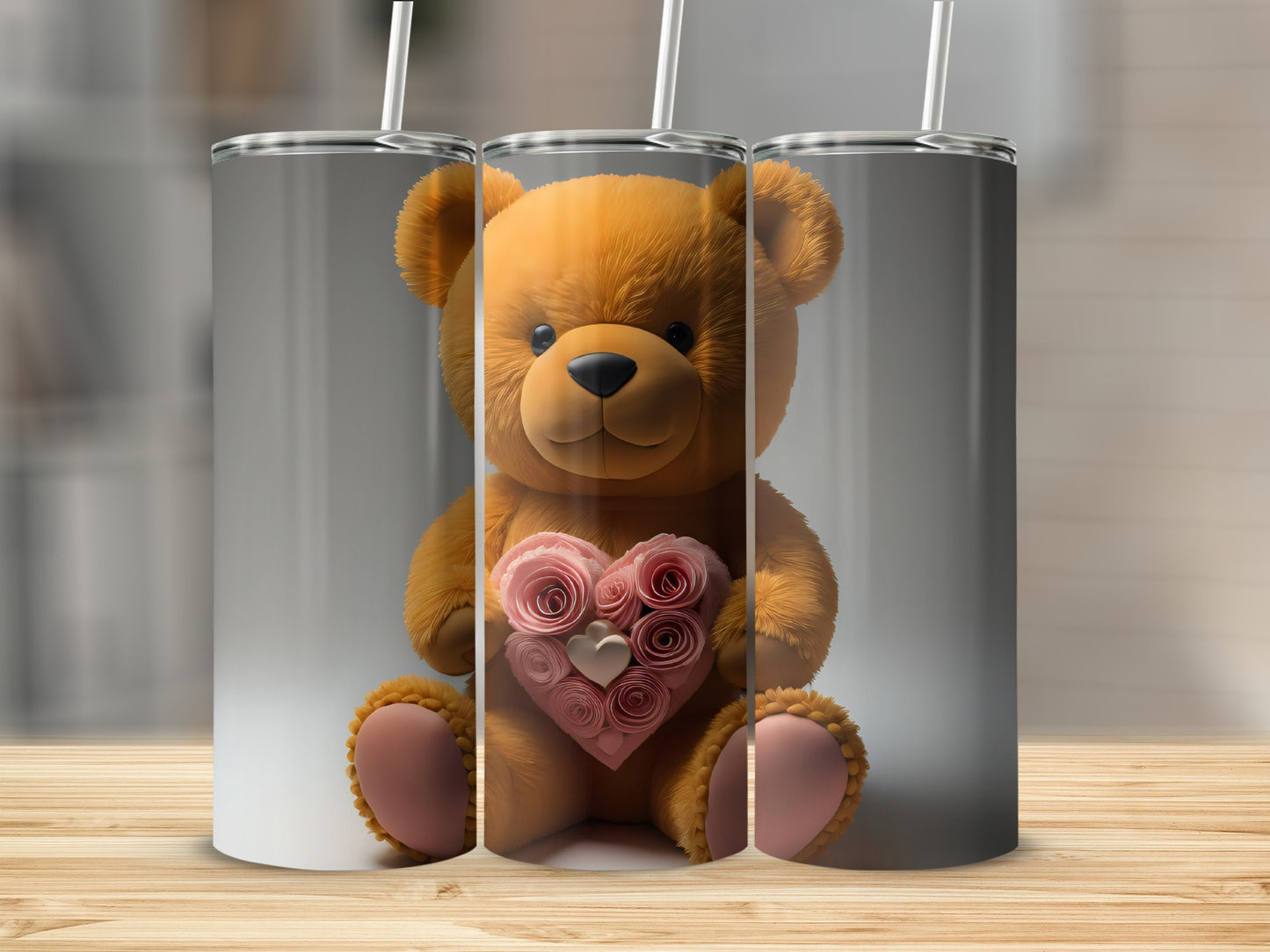 Cute Teddy Bear Holding Roses Tumbler Product