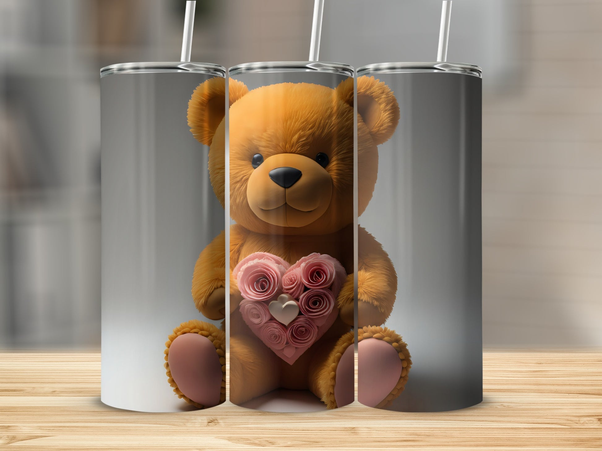 Cute Teddy Bear Holding Roses Tumbler Product