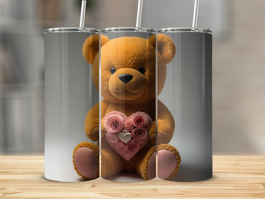 Cute Teddy Bear Holding Roses Tumbler Product