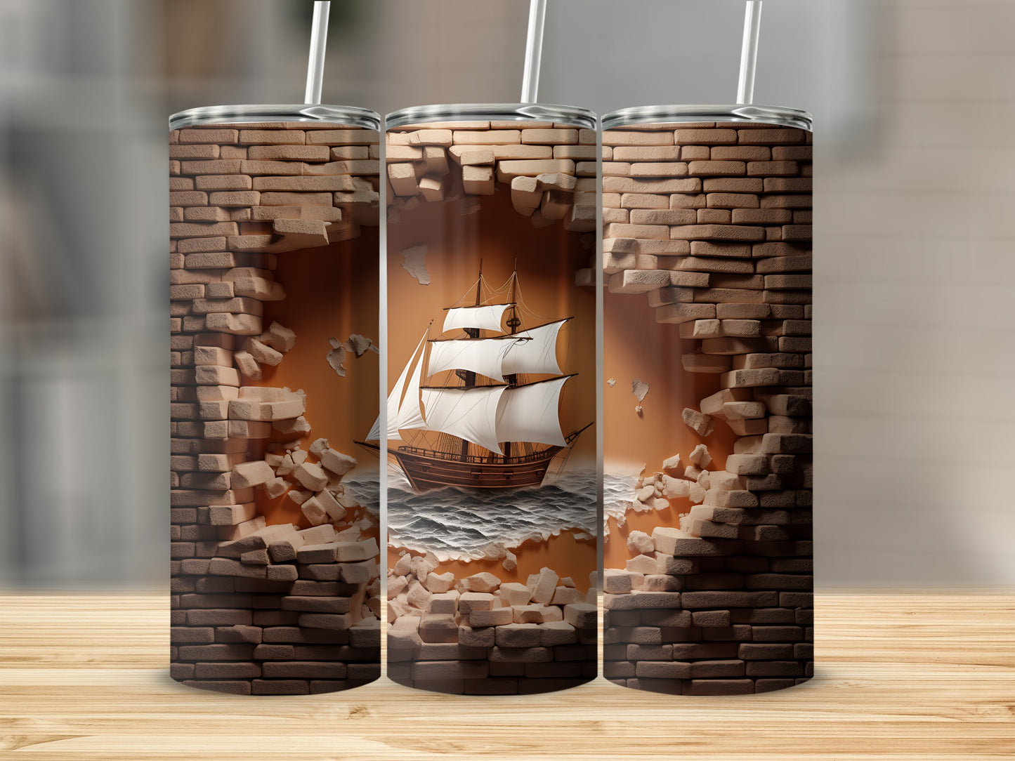 Sailboat Breaking Brick Wall Artwork Travel Mug