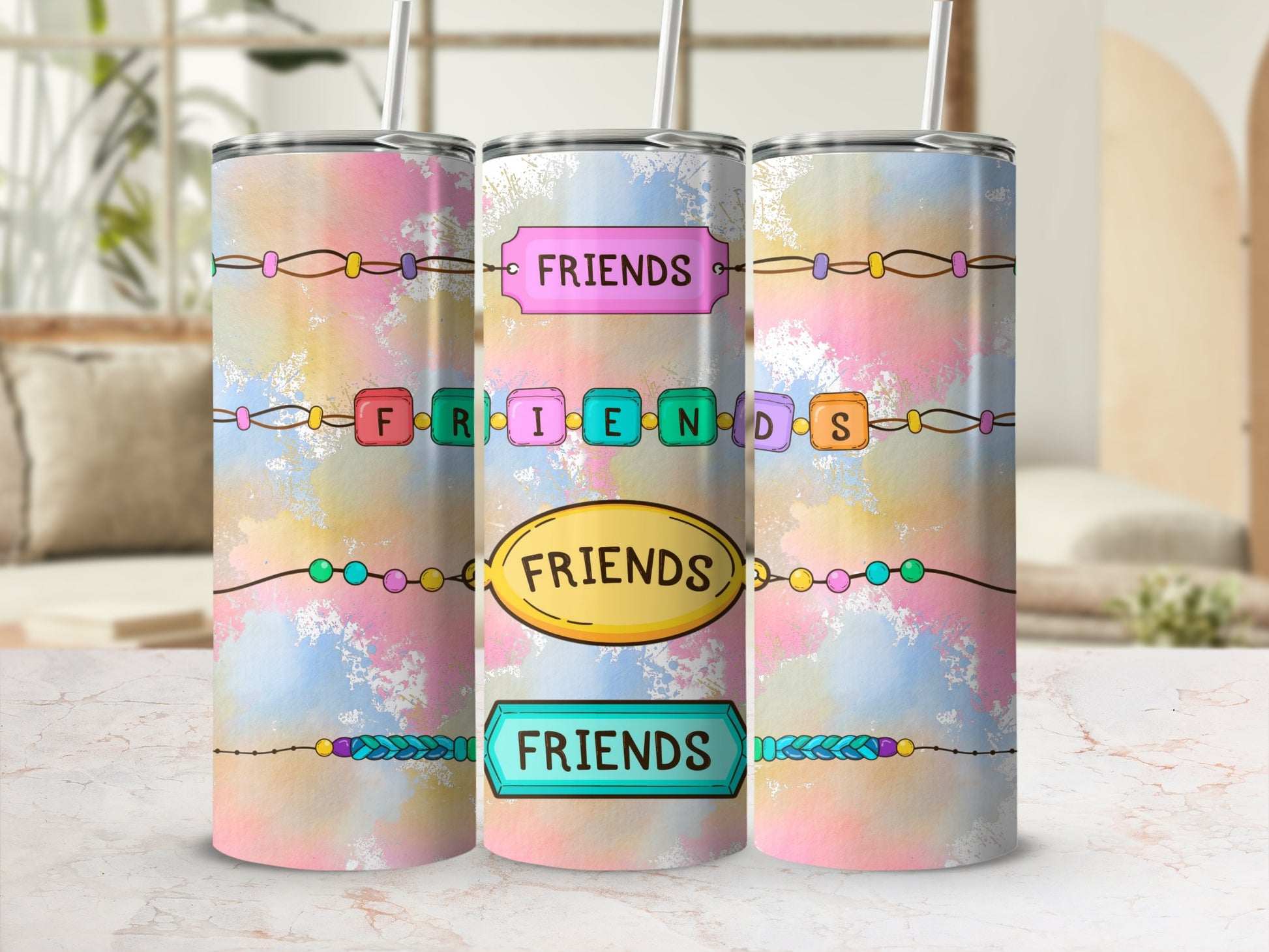 Friends Themed Colorful Tumbler with Straw