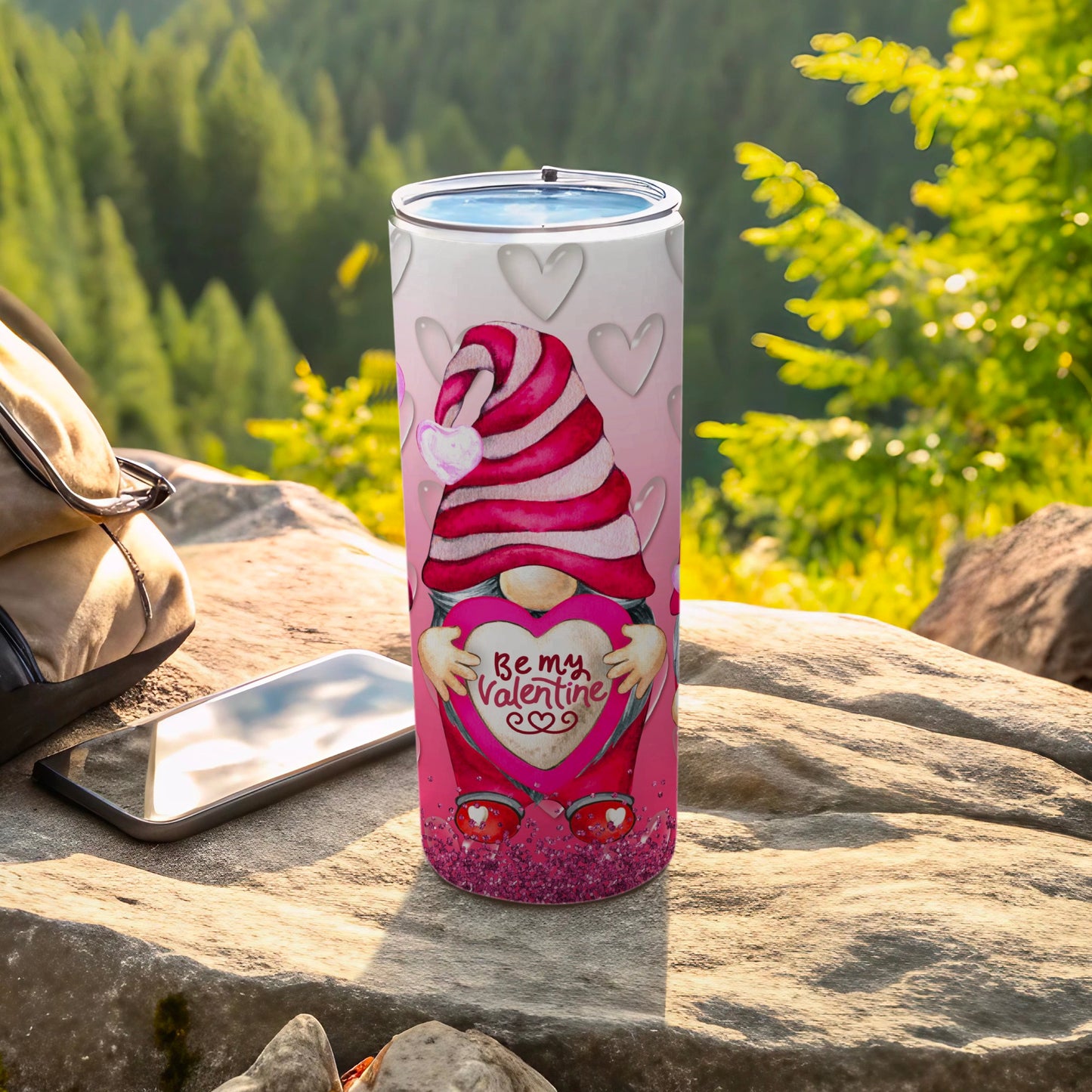 Be My Valentine Gnome with Heart Tumbler Cup