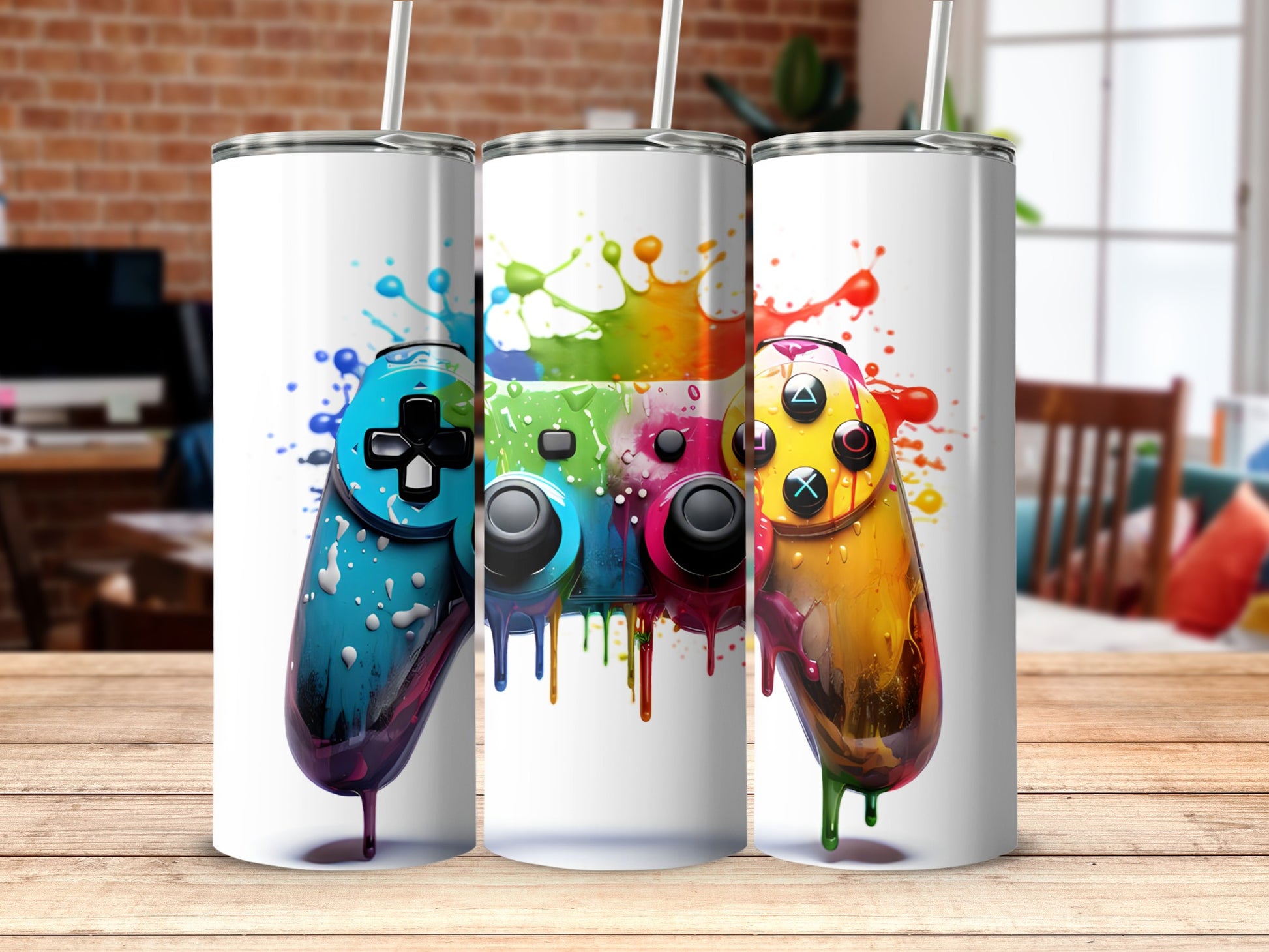 Colorful Splatter Video Game Controller Tumblers