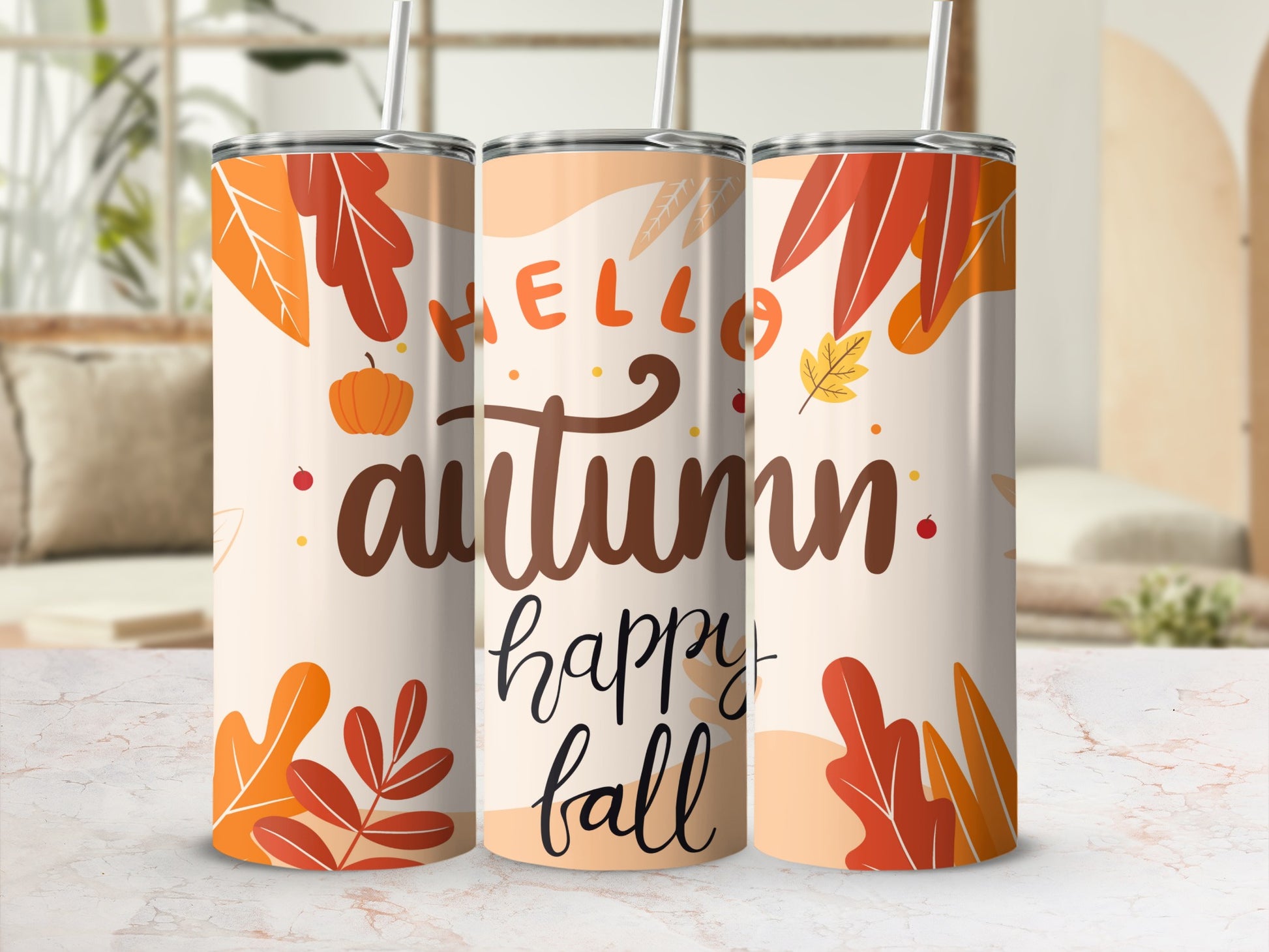 Hello Autumn Happy Fall Design Insulated Tumbler