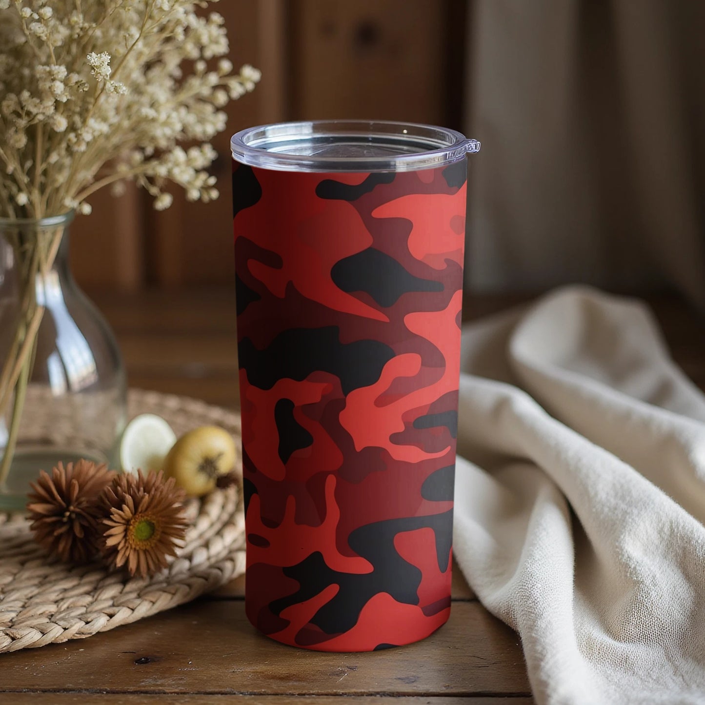 Red and Black Camouflage Tumbler with Lid Product