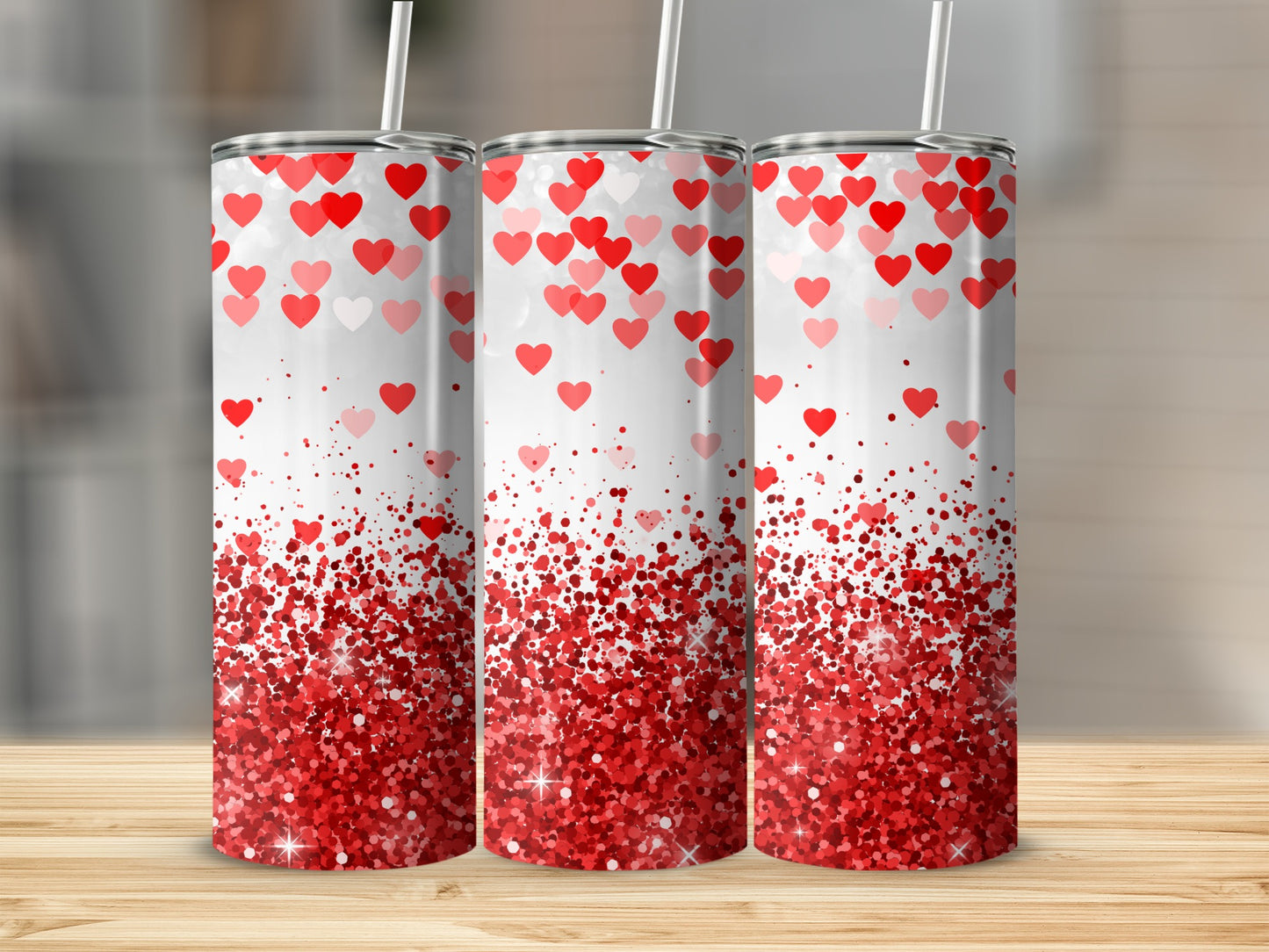 Vibrant Red Hearts Sparkle Pattern White Tumbler product type