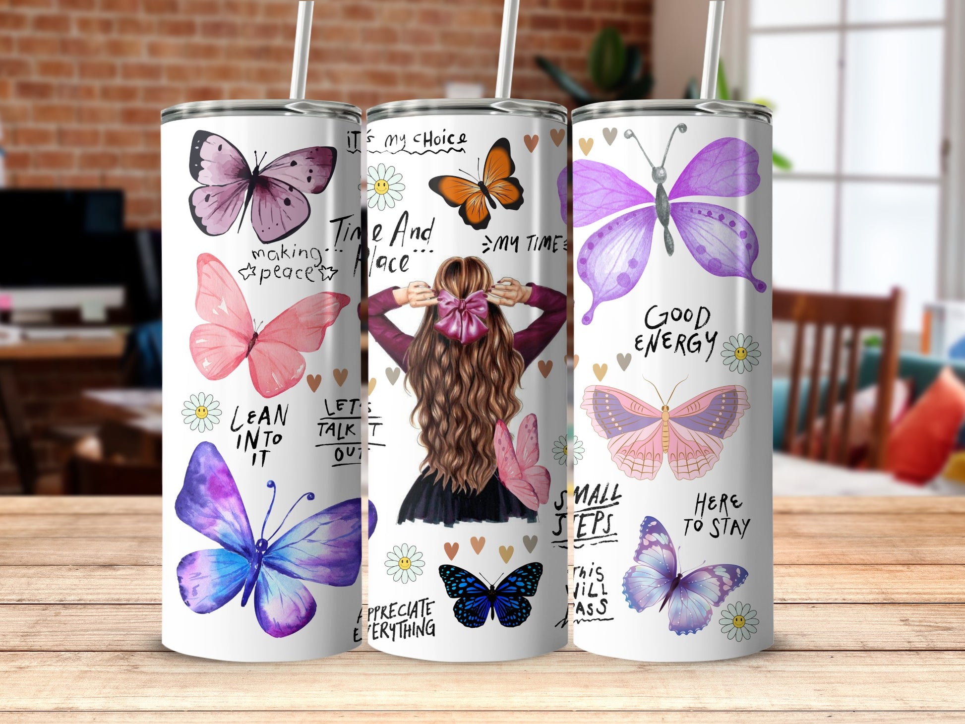 Inspirational Butterfly and Girl Tumbler with Quotes