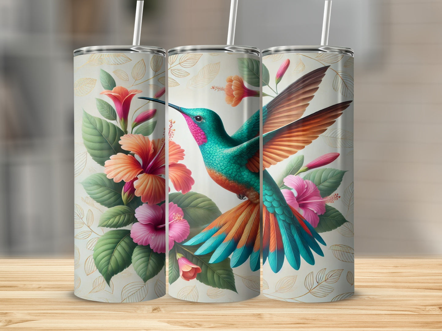 Vibrant Hummingbird and Tropical Flowers Tumbler