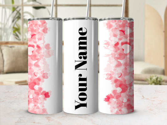 Personalized Pink Hearts Design Tumbler with Straw