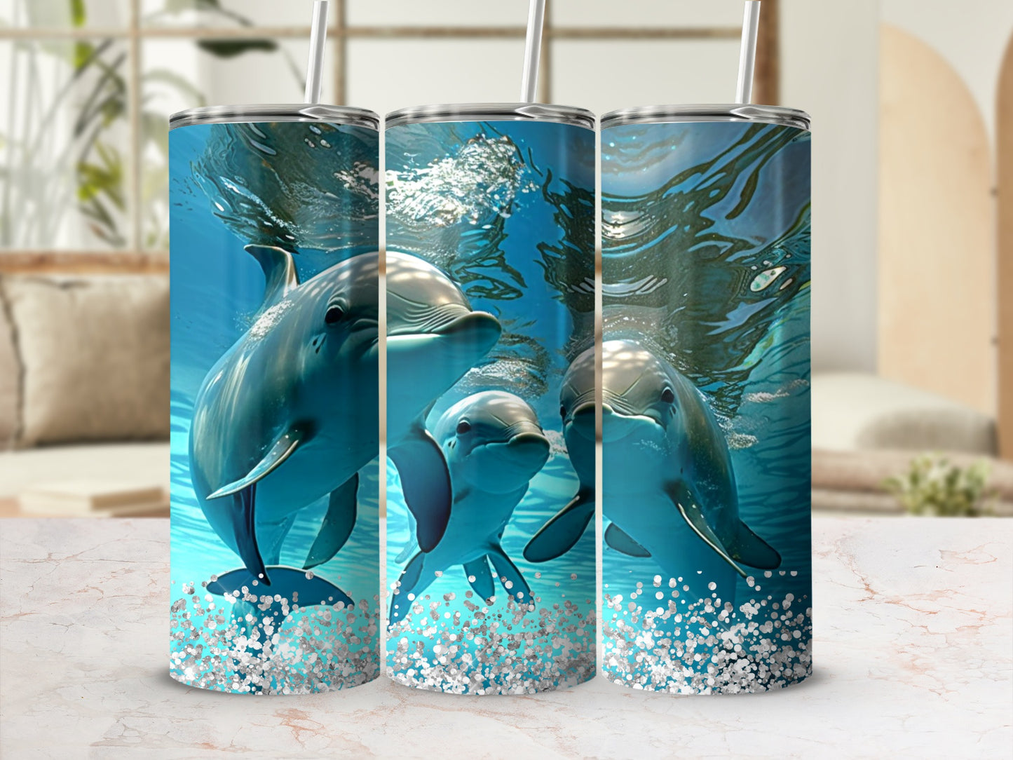 Adorable Dolphin Design Double-Walled Insulated Tumbler