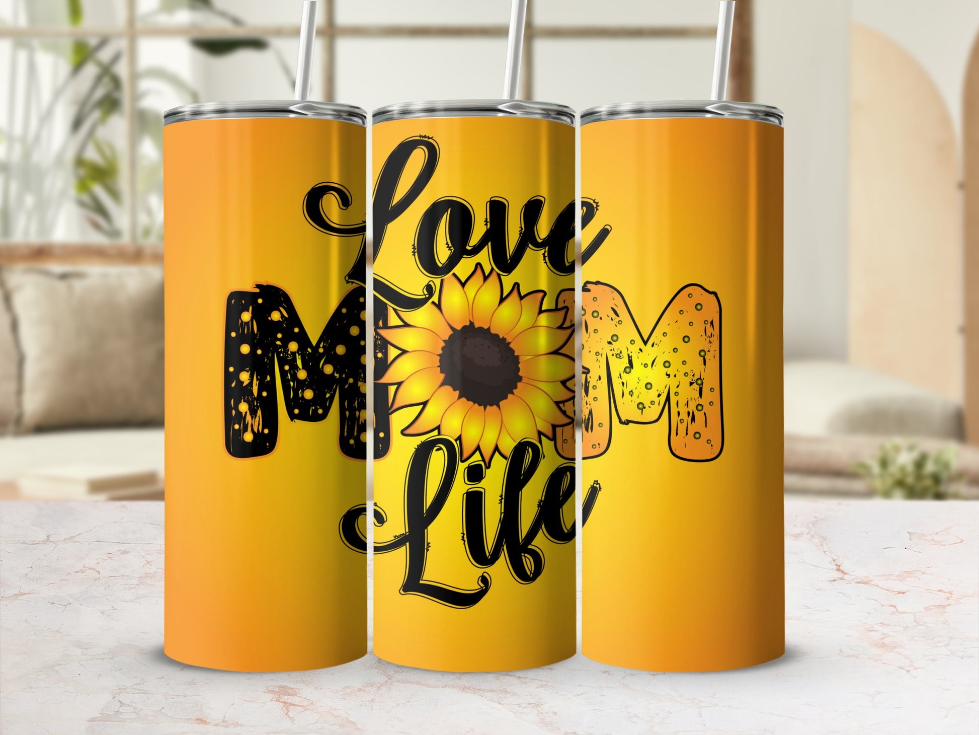Love Mom Life Sunflower Graphic Tumbler Flask
