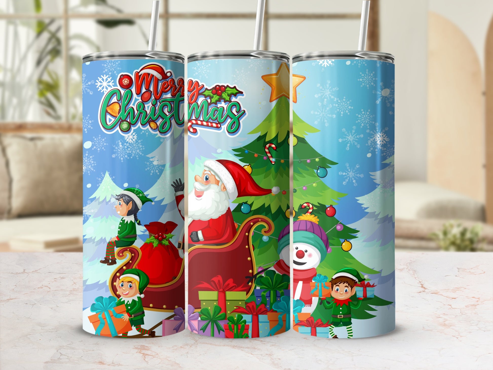 Merry Christmas Santa and Elves Tumbler Set