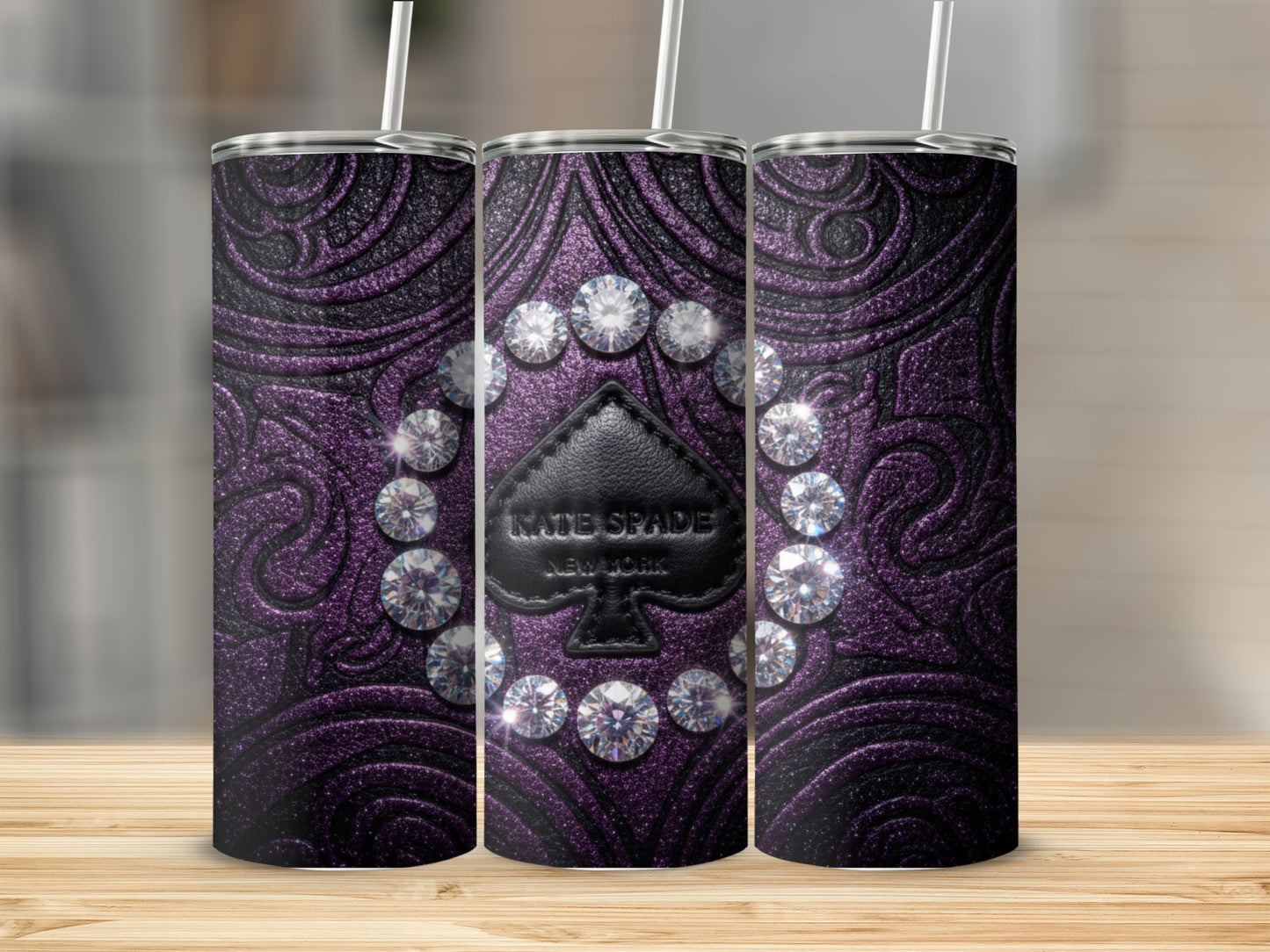 Inspired By Fabulous Kate Spade New York Spade with Diamonds on Purple Tumblers