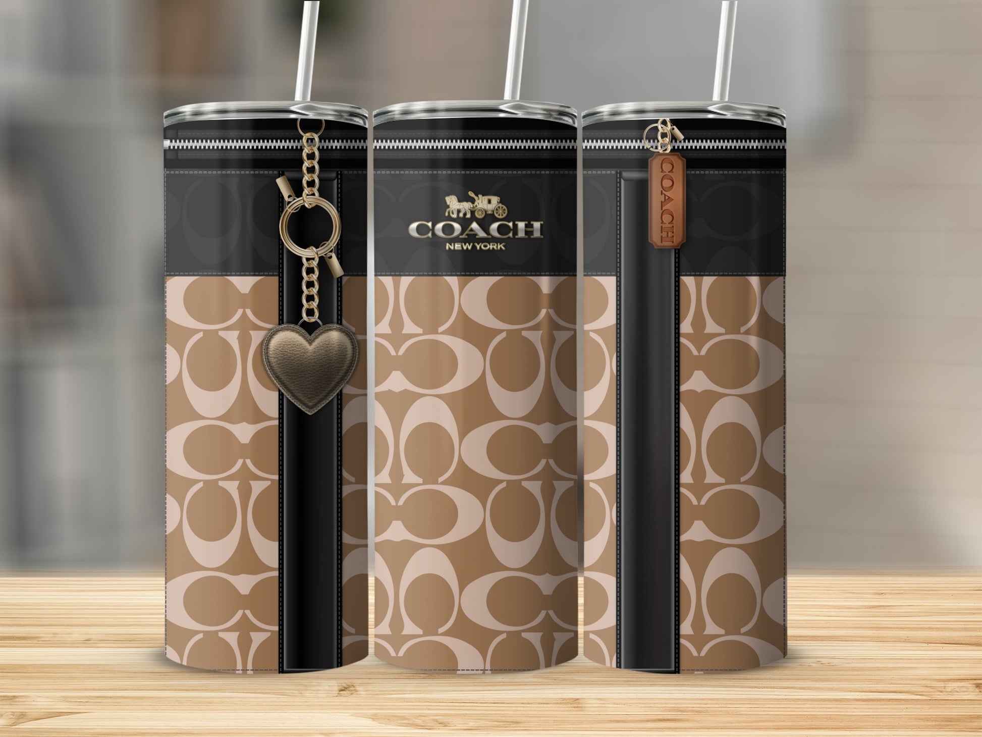 Stylish Coach Designer Tumbler with Heart Keychain Accessory