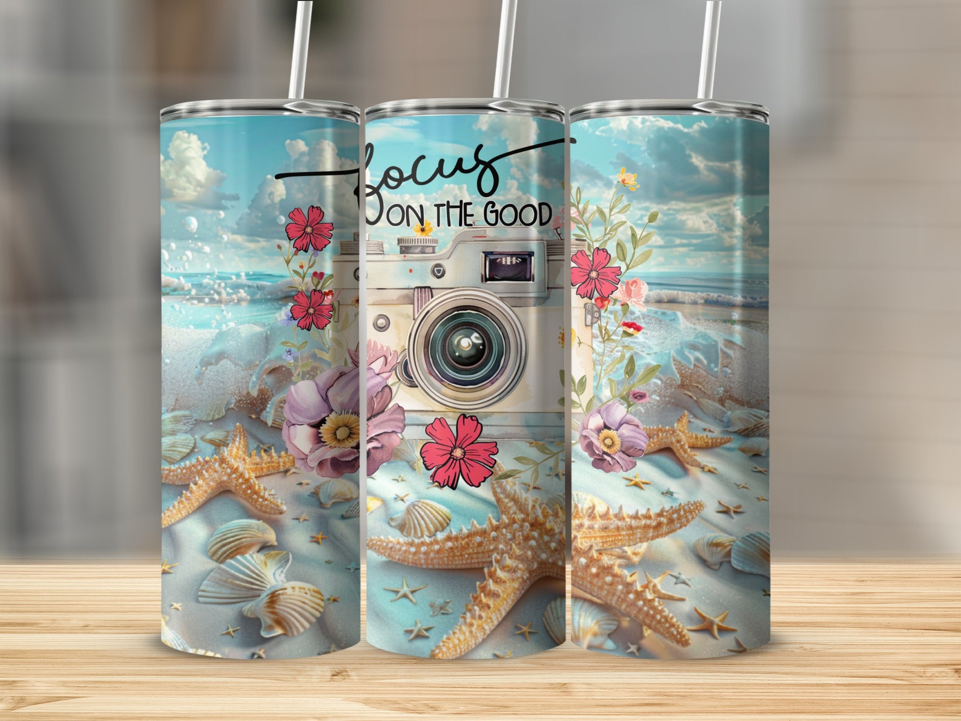Focus on The Good Floral Beach Photography Tumbler