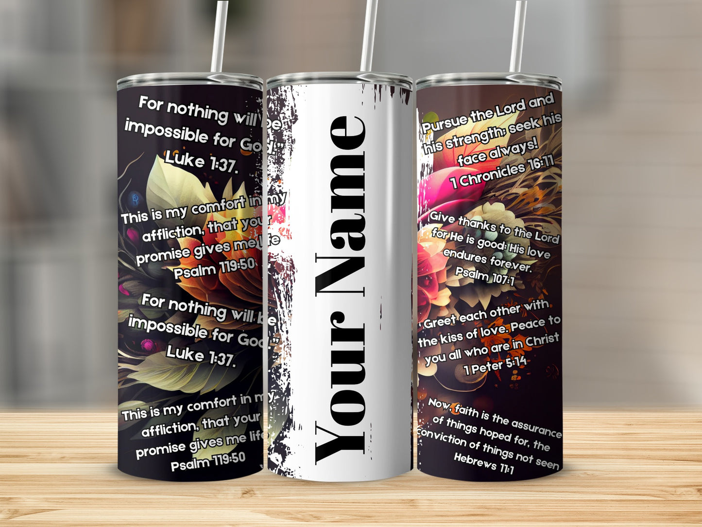 Custom Christian Quotes Tumbler with Floral Design