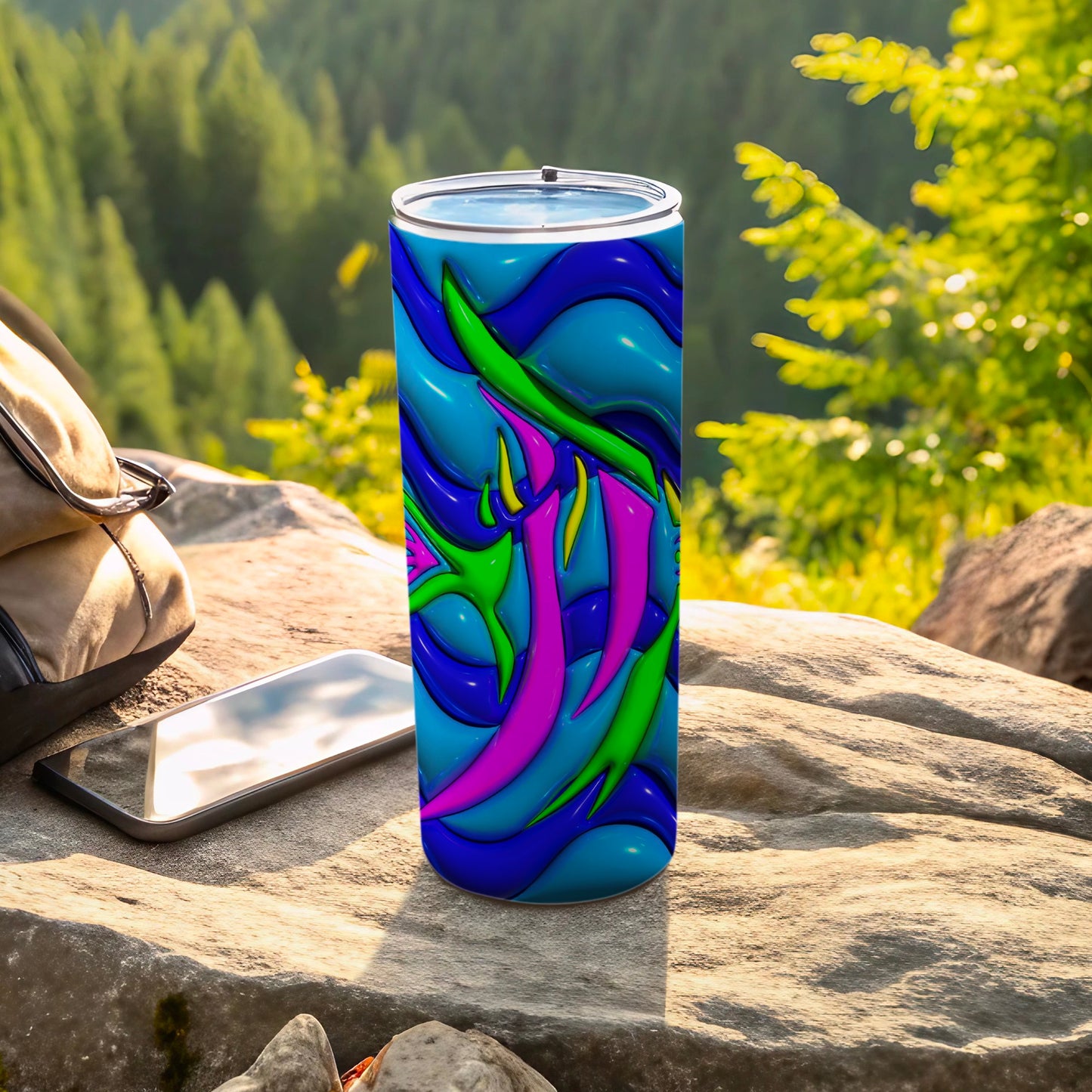 Vibrant Abstract Blue Green Pink Design Tumbler product type