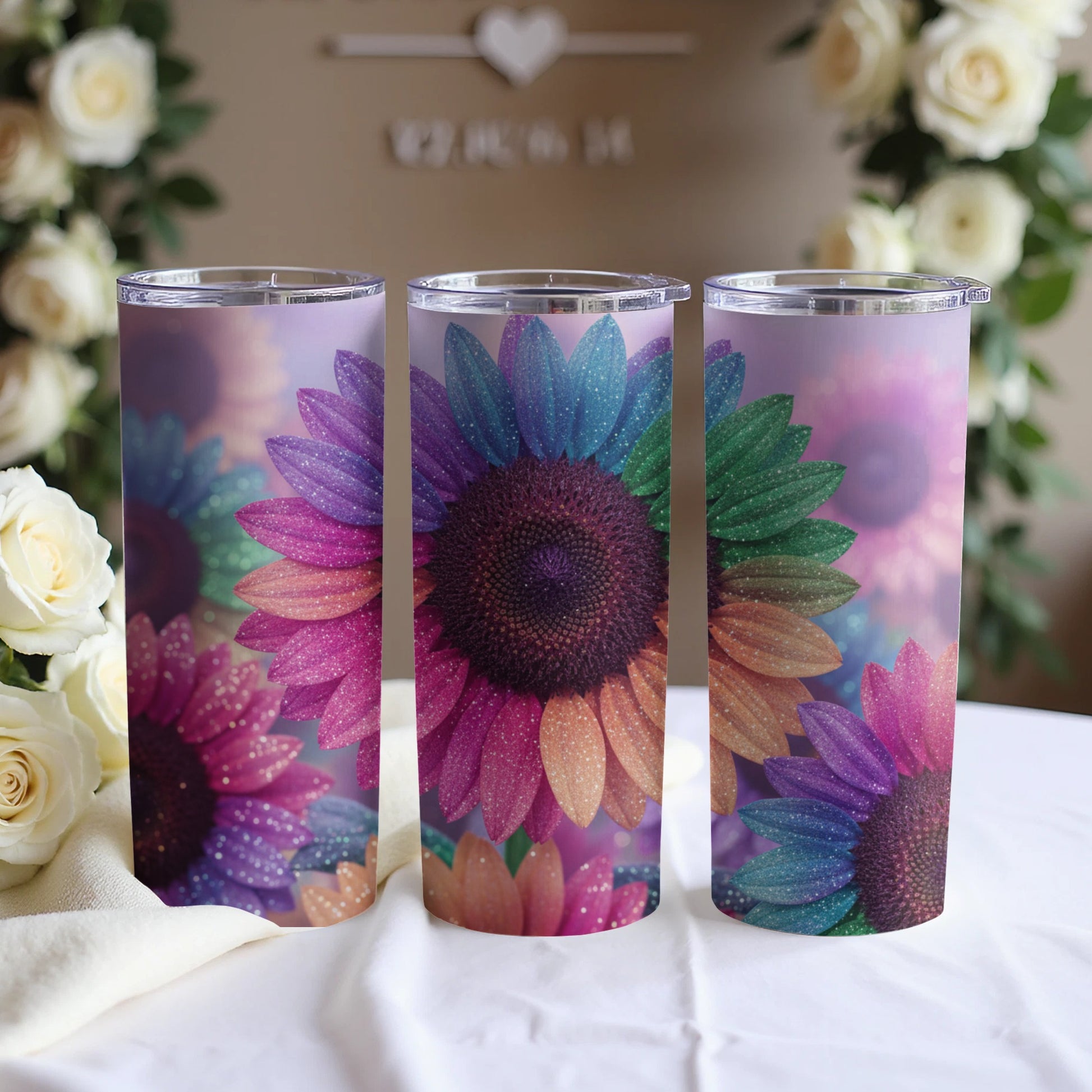 Colorful Sunflower Pattern Insulated Tumbler Cup
