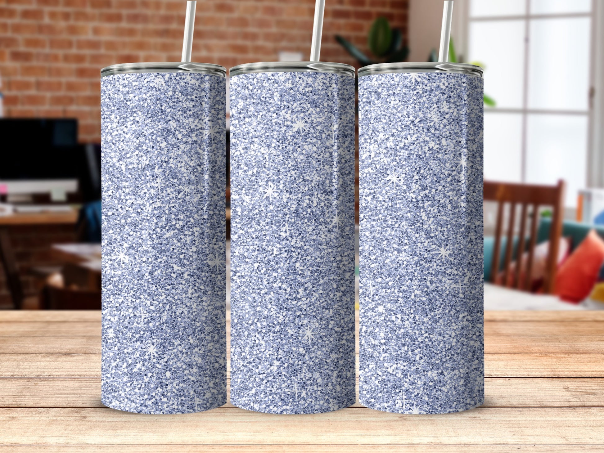Sparkling Blue Glitter Pattern Design Tumbler