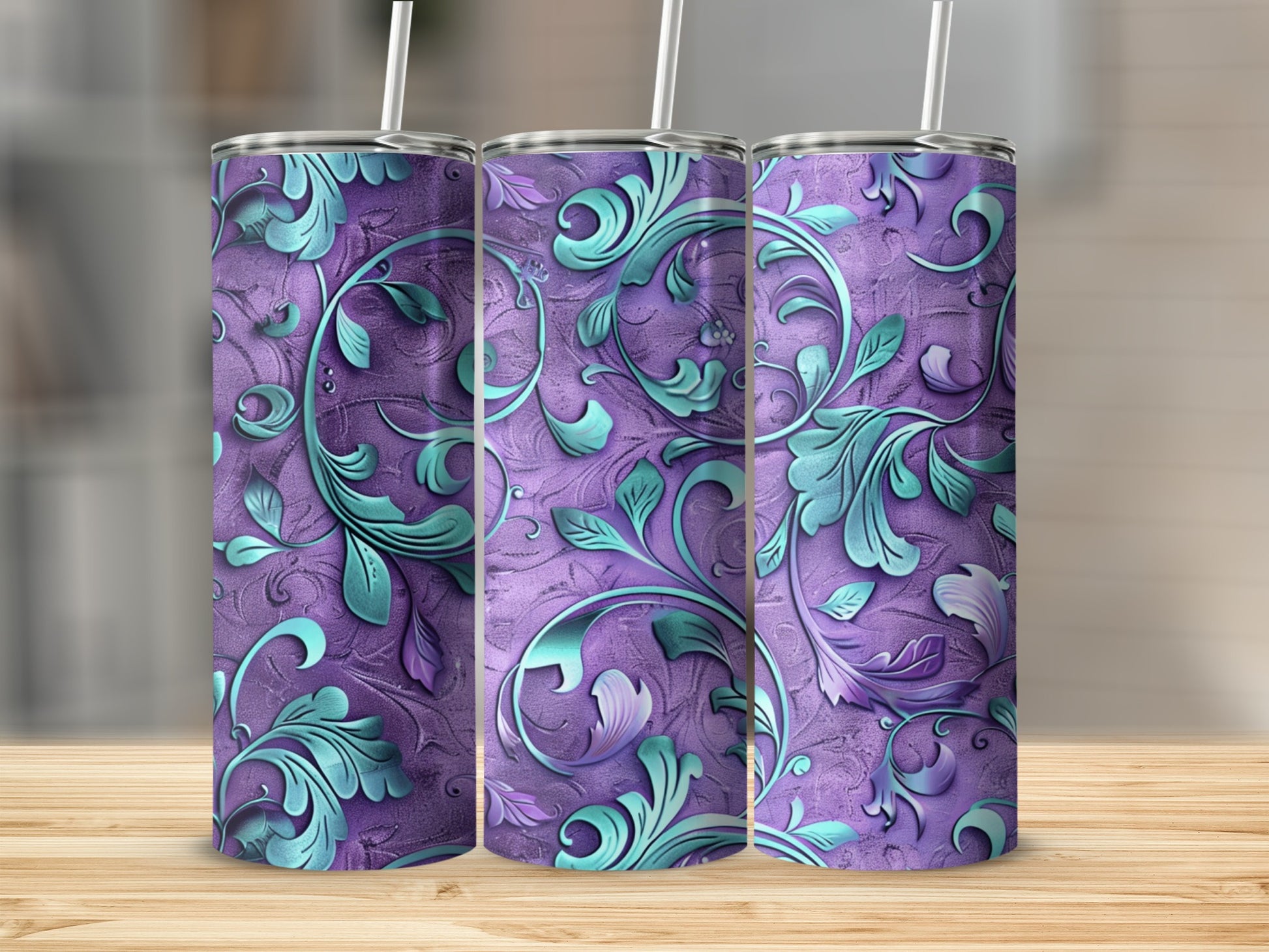 Elegant Purple and Blue Floral Pattern Tumbler Design