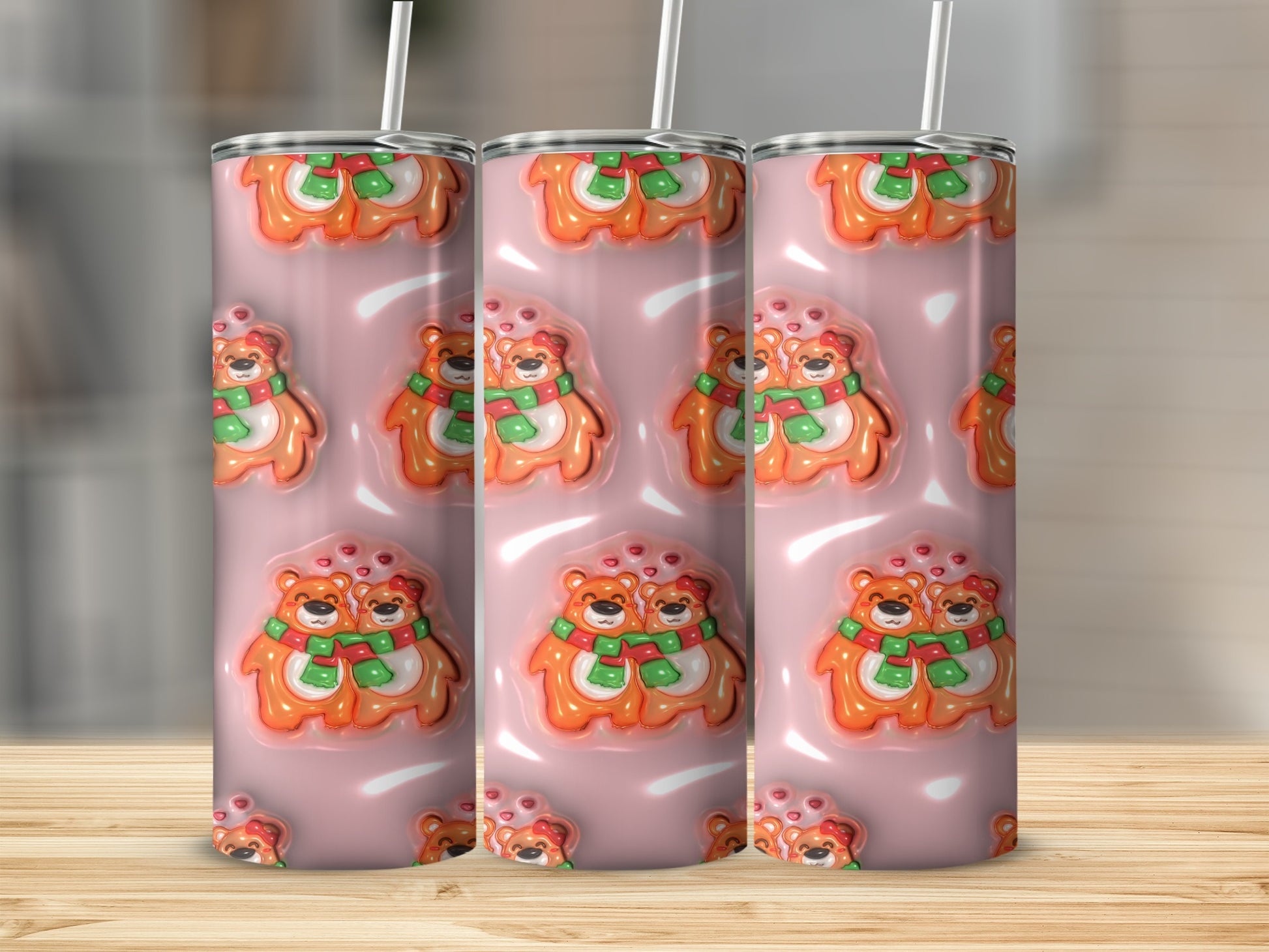 Cute Bears and Hearts Patterned Tumbler for Fun Drinks