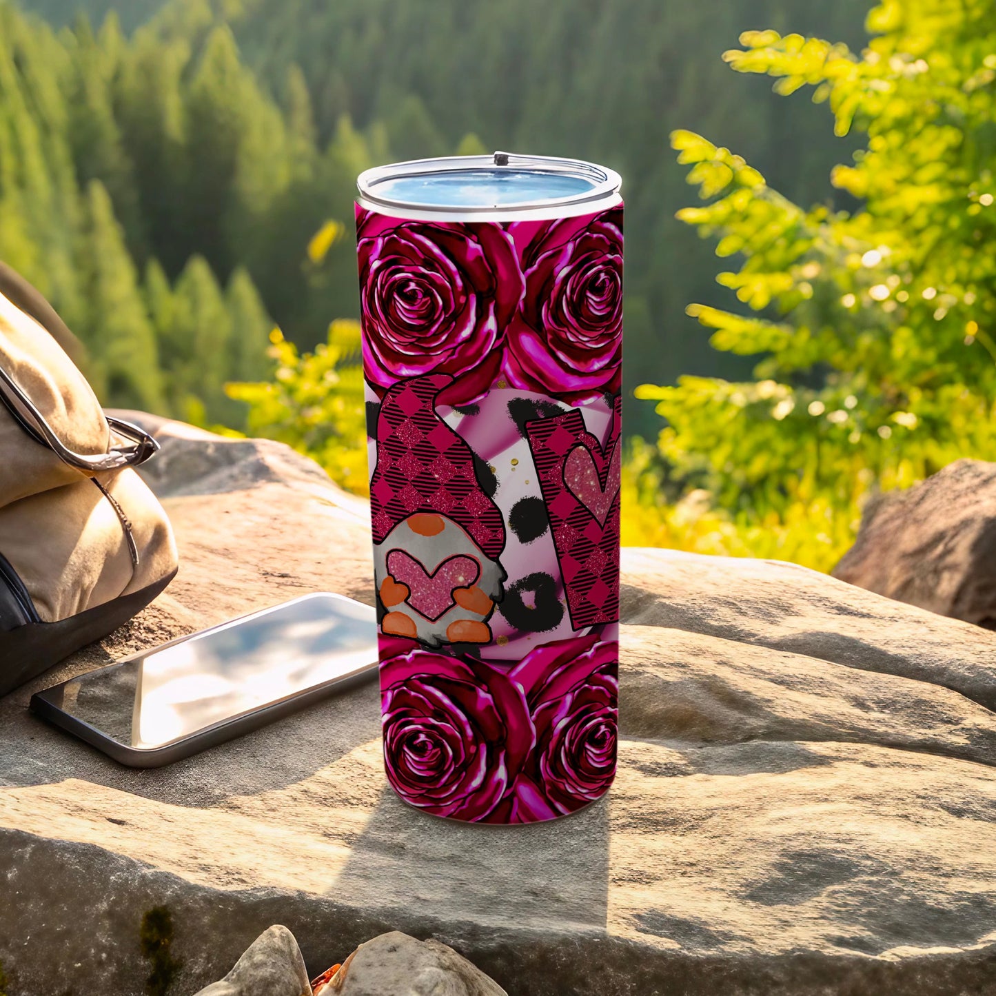 Floral and Heart Themed Insulated Travel Tumbler