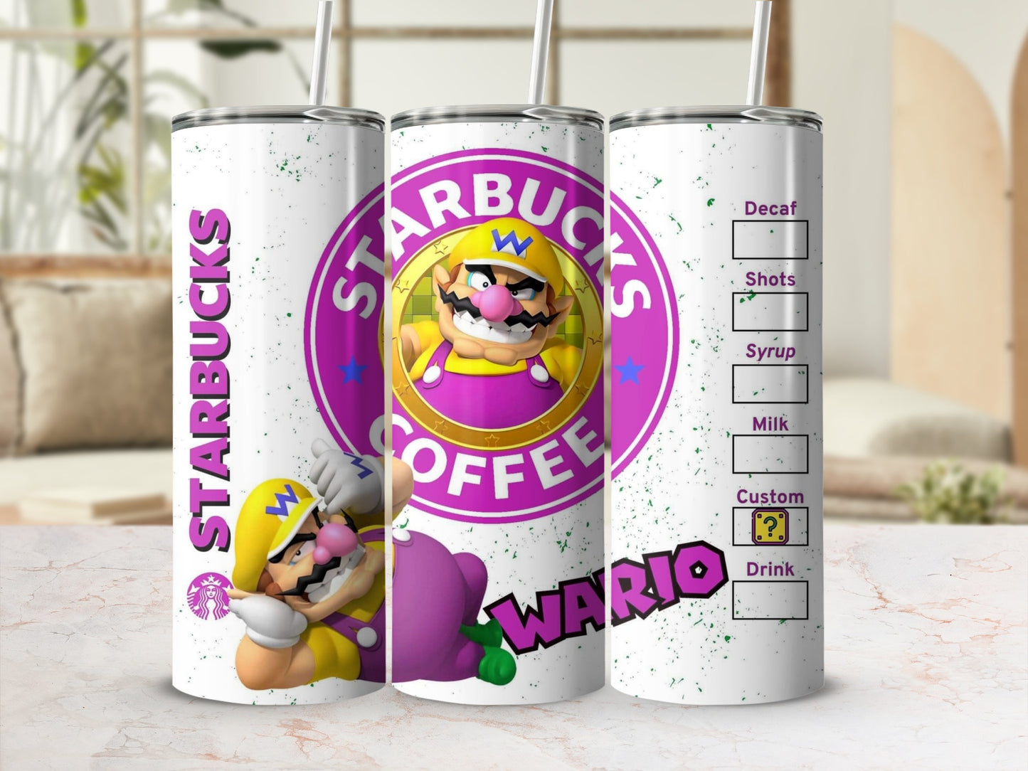 Starbucks Wario Coffee Tumbler with Purple Design