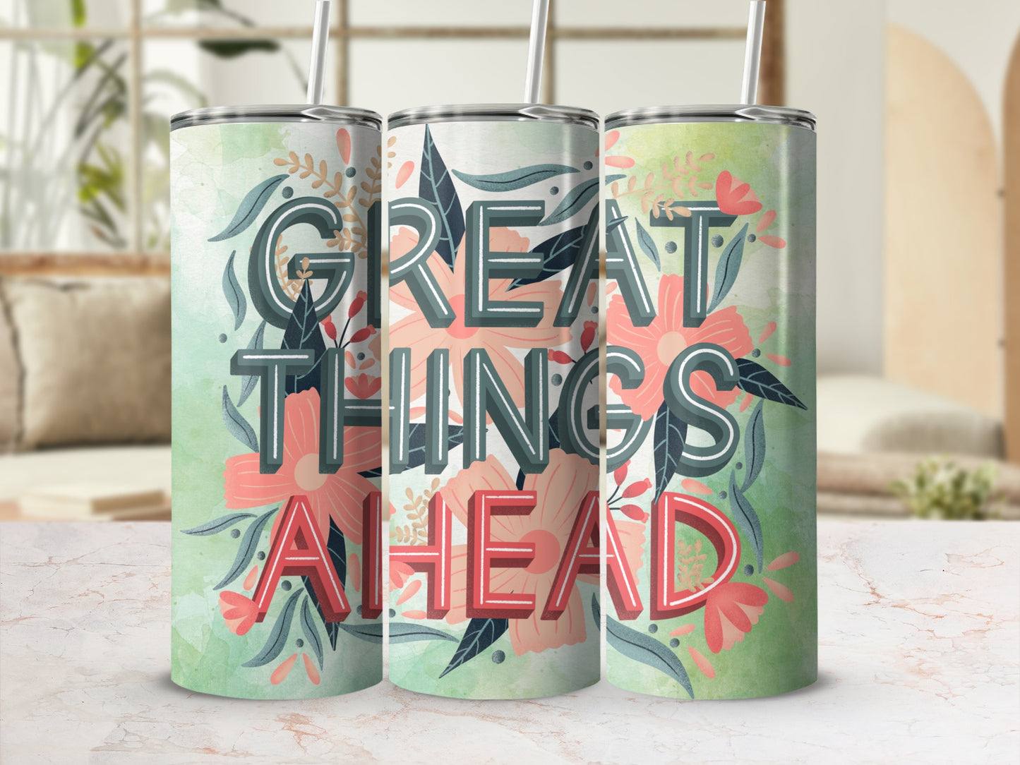 Great Things Ahead Floral Motivational Tumbler