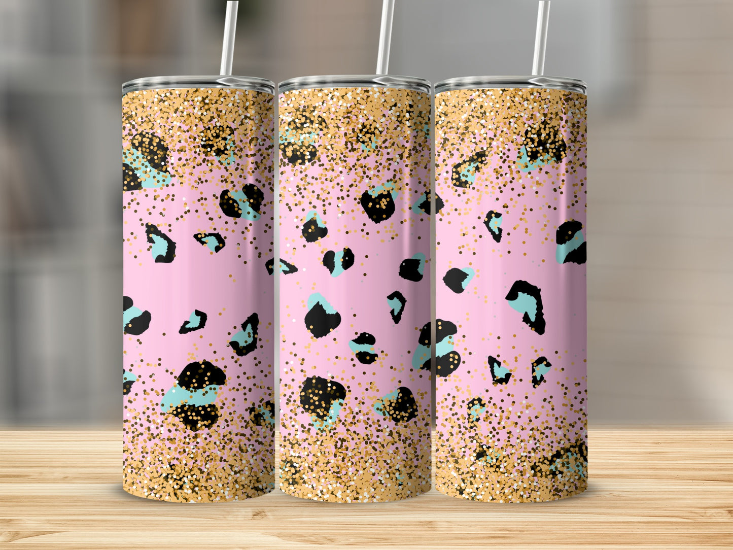 Pink Glitter Leopard Print Insulated Tumbler Cup