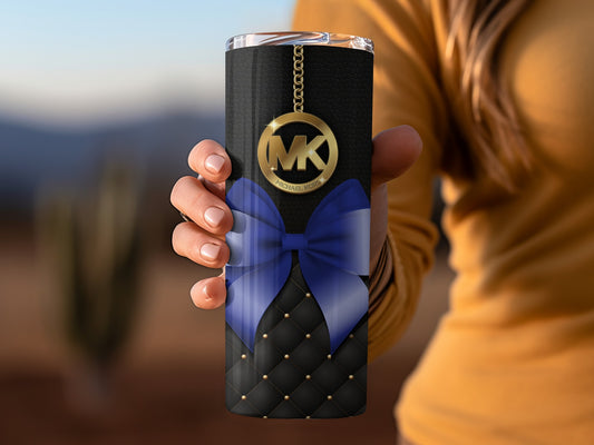 Elegant Black and Blue Bow Design Tumbler with MK Chain