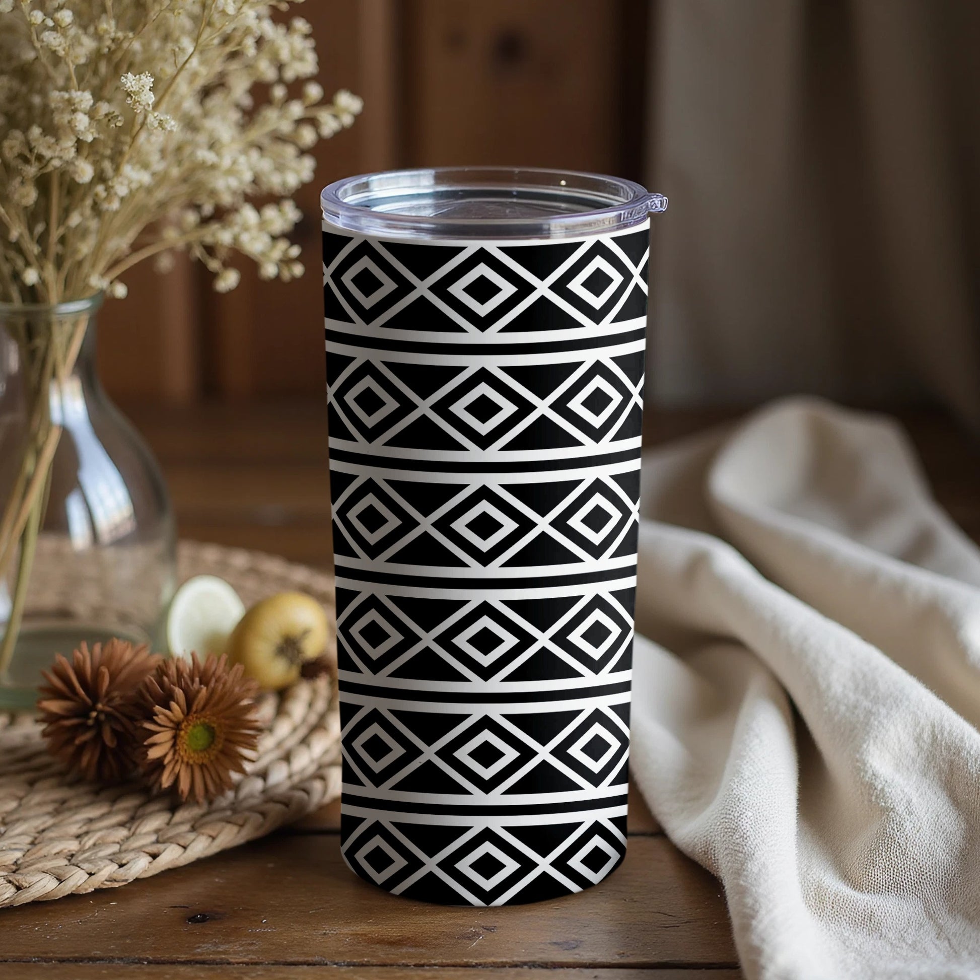 Black and White Geometric Design Travel Tumbler