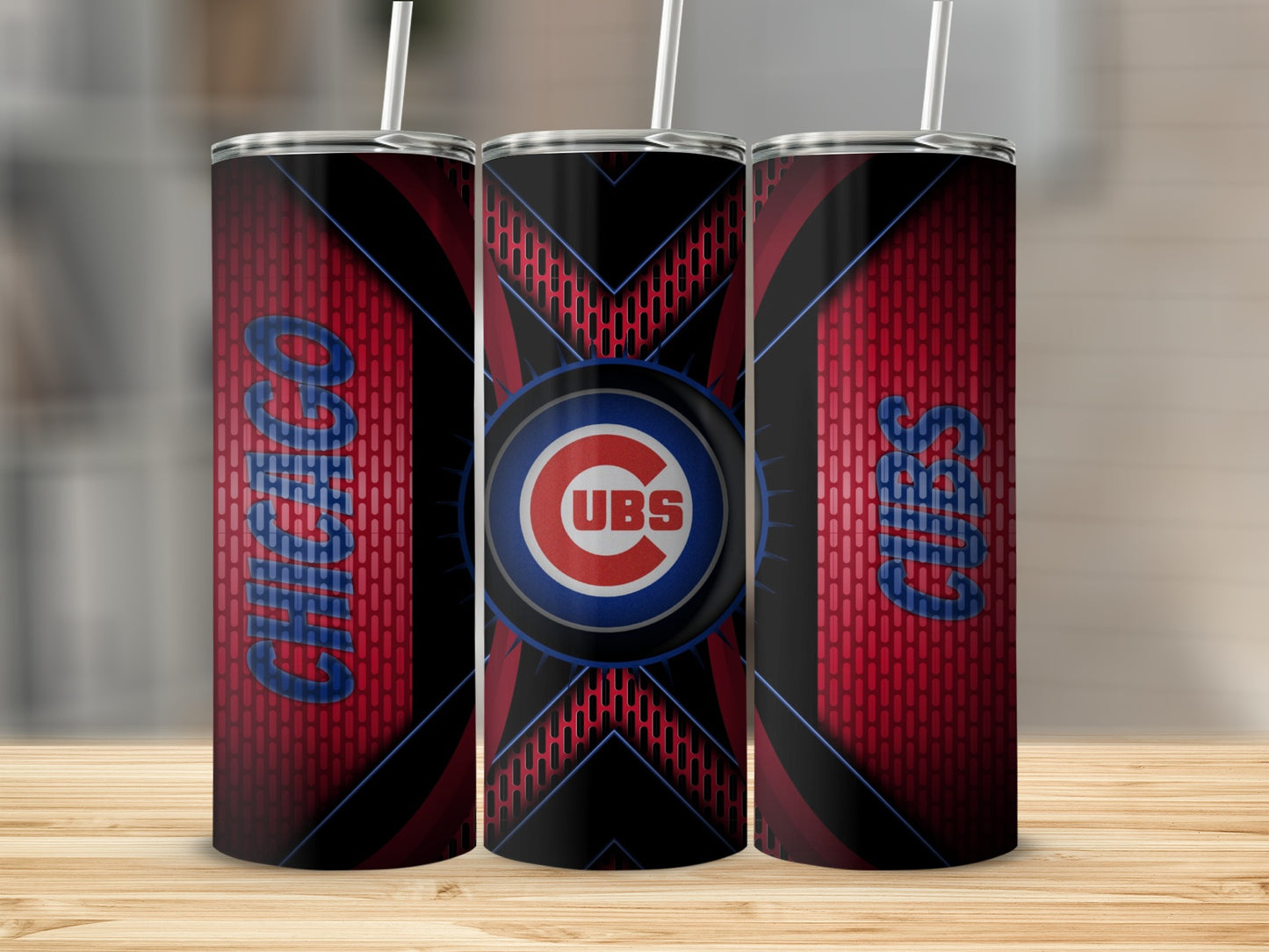 Chicago Cubs Logo in Center with Mesh Background Tumblers