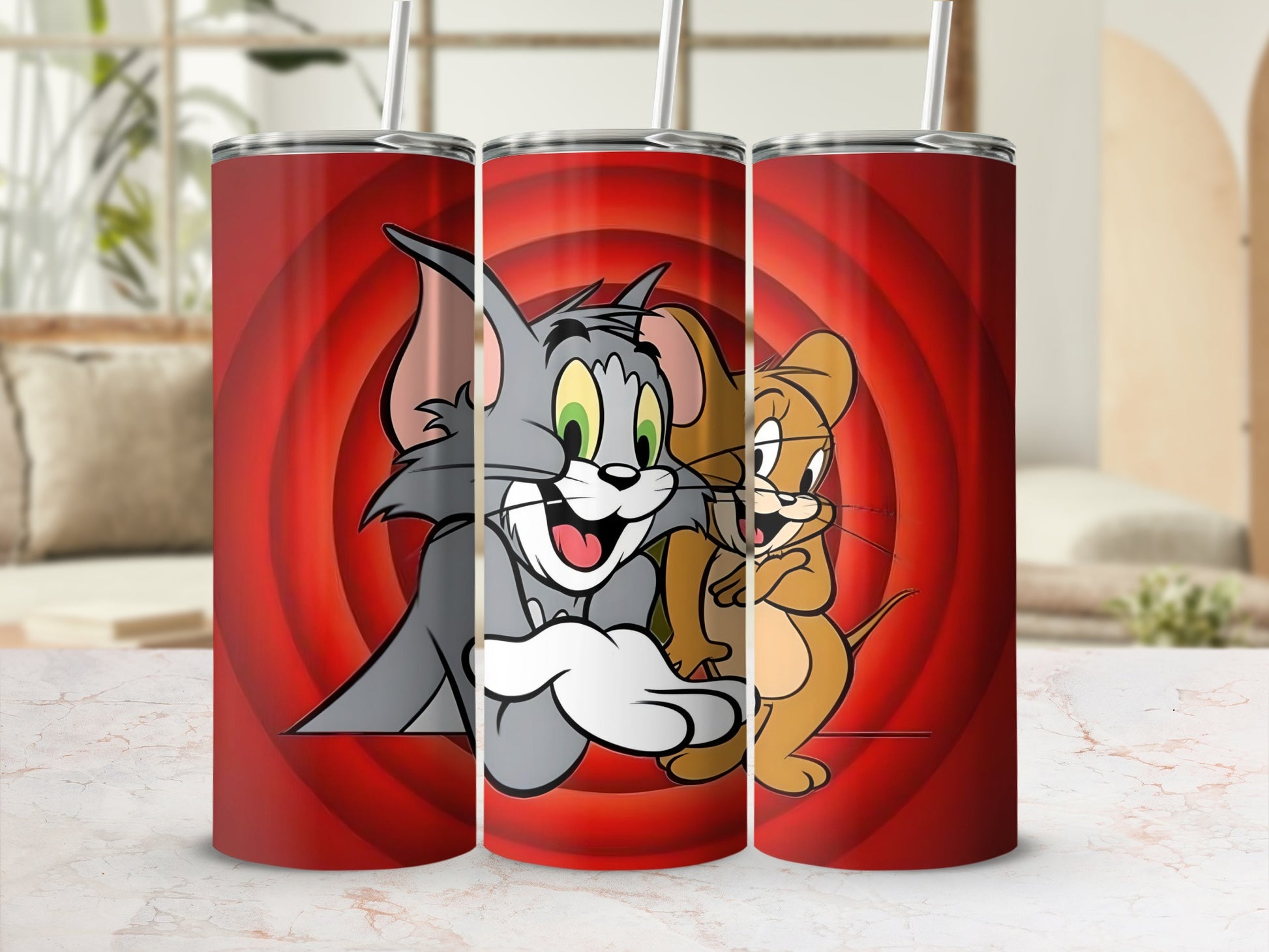 Tom and Jerry red striped theme tumbler product