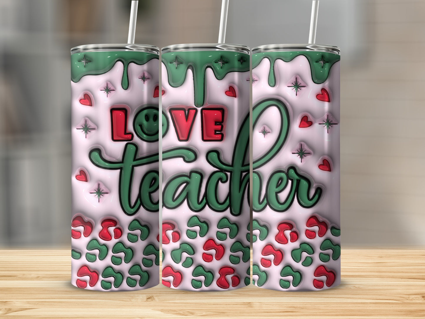I Love Teacher with Heart and Starry Details Tumblers