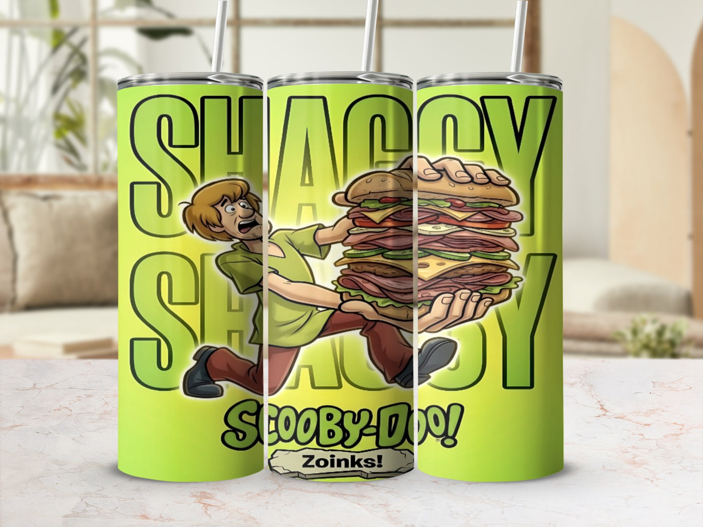 Shaggy from Scooby-Doo holding a giant sandwich, text "Zoinks!".