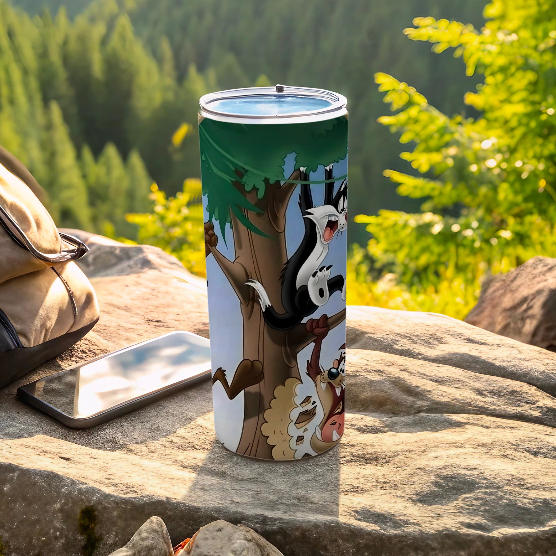 Funny Cartoon Forest Scene Travel Tumbler Flask