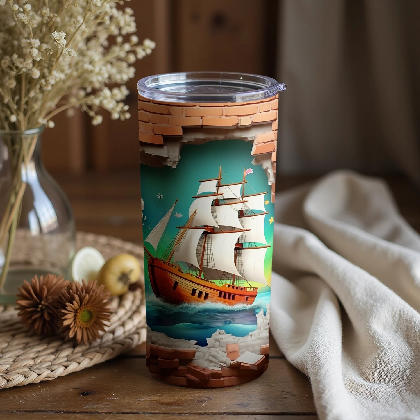 Vintage Sailing Ship Nautical Ocean Scene Tumbler