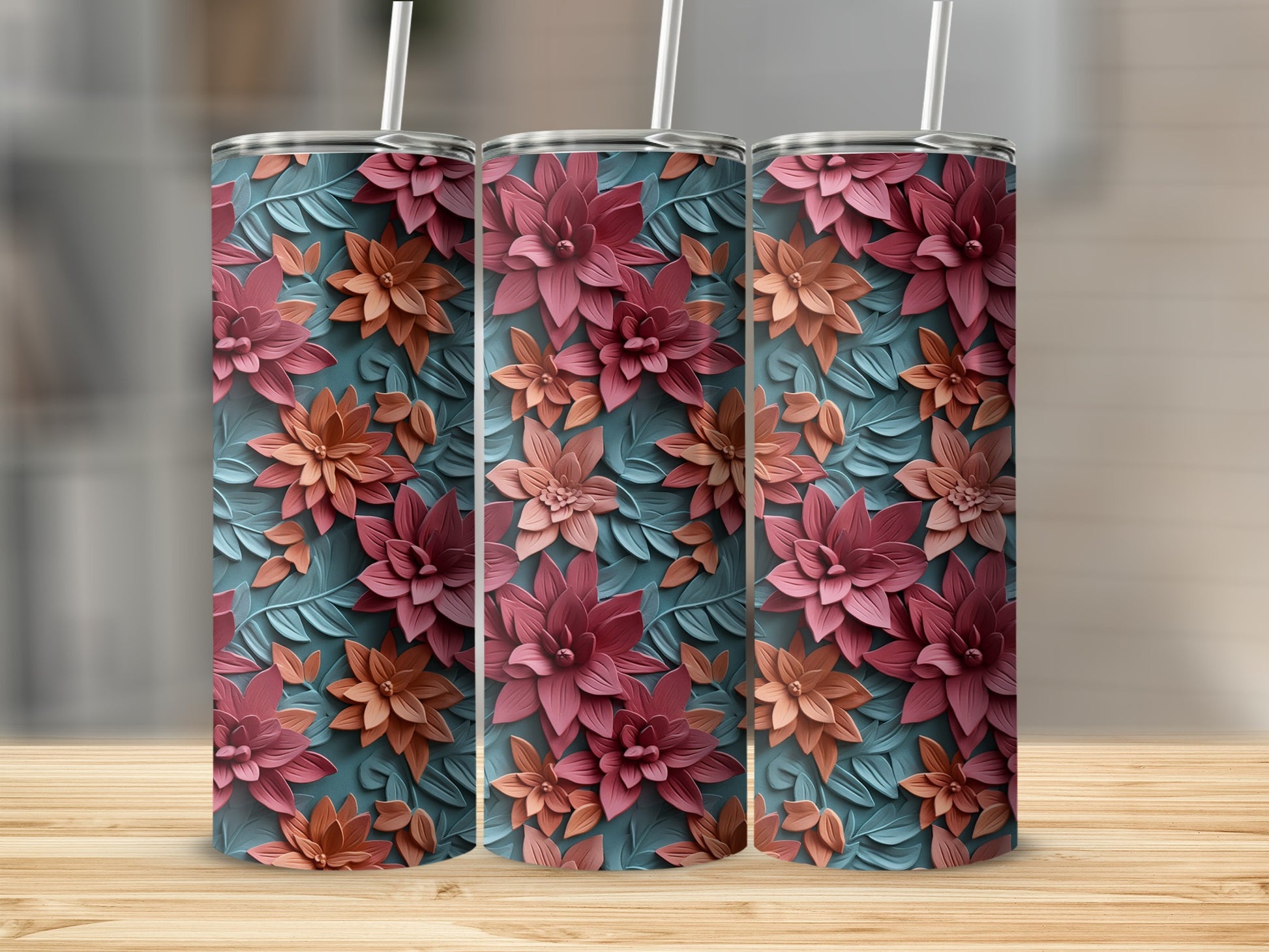 Floral Pattern Tumbler with Vibrant Leafy Design Tumbler