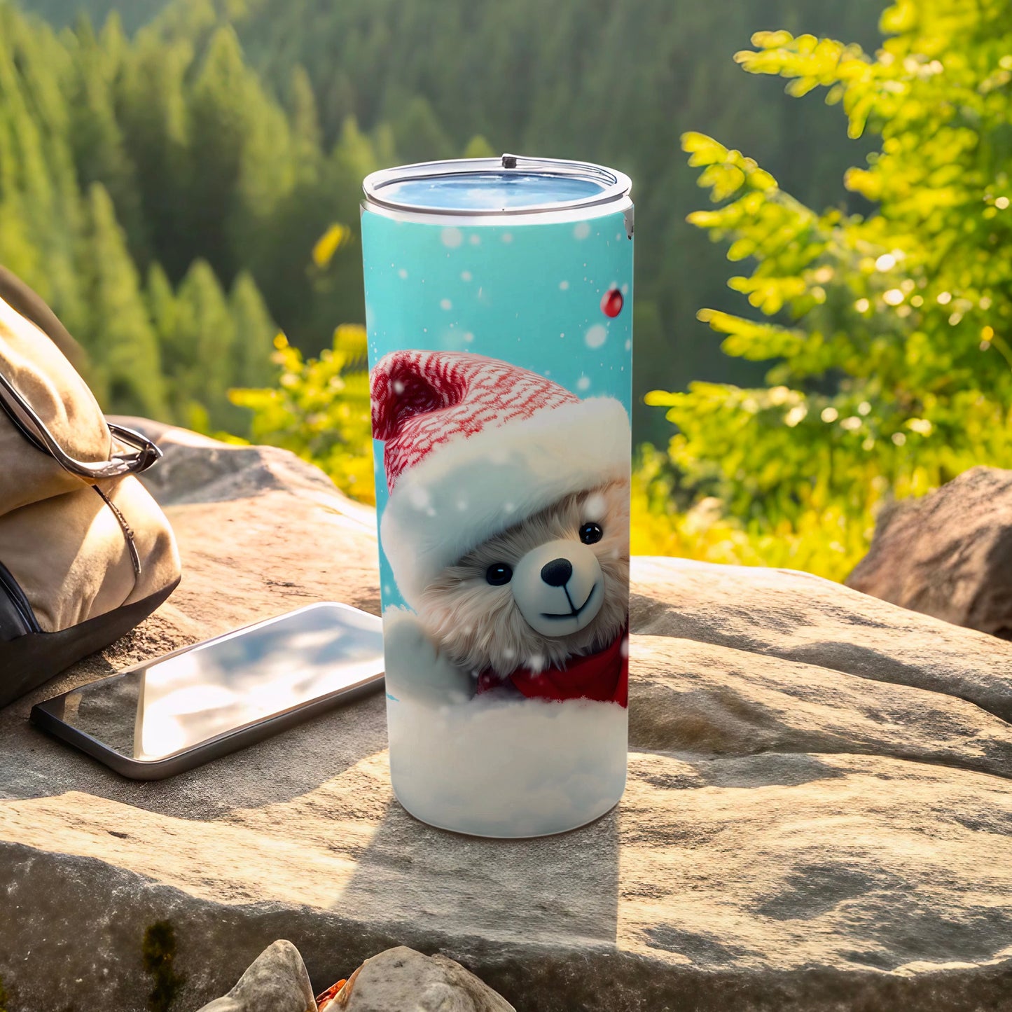 Festive Holiday Bear Winter Wonderland Tumbler product type
Tumbler, Christmas Tumbler, Teddy Bear Tumbler, Santa Hat, Winter Theme, Holiday Gift, Cute Bear, Snowflakes, Festive Drinkware, Insulated Cup, Travel Mug, Outdoor Adventure, Nature Scene, Mountain View, Cold Beverages, Hot Beverages, Xmas Present, Animal Print, Unique Design, Bear Cub