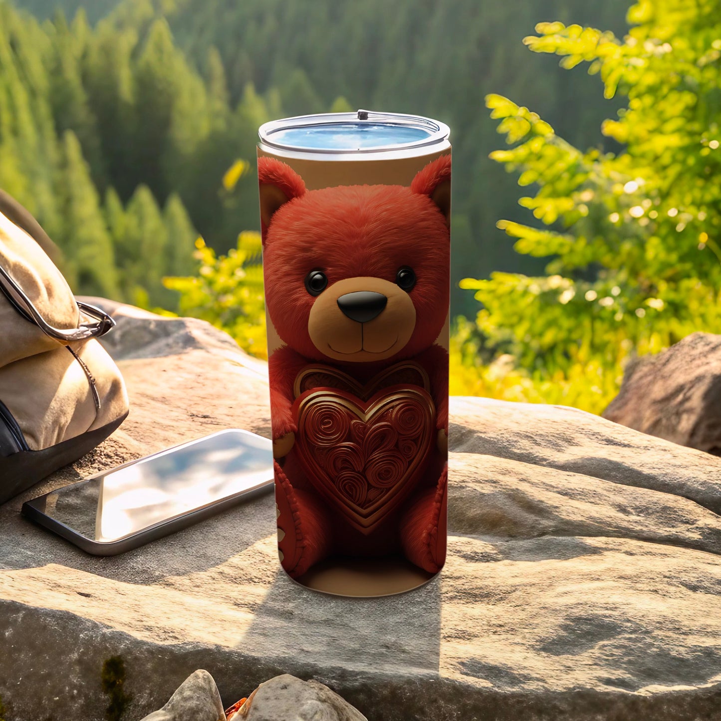 Cute Bear with Heart Illustration Travel Tumbler