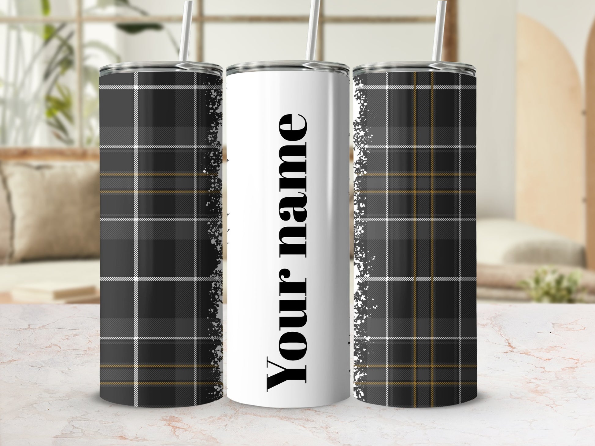 Personalized Plaid Tumblers with Custom Name Flask