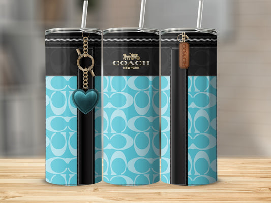 Stylish Blue and Black Coach Design Tumbler Cup