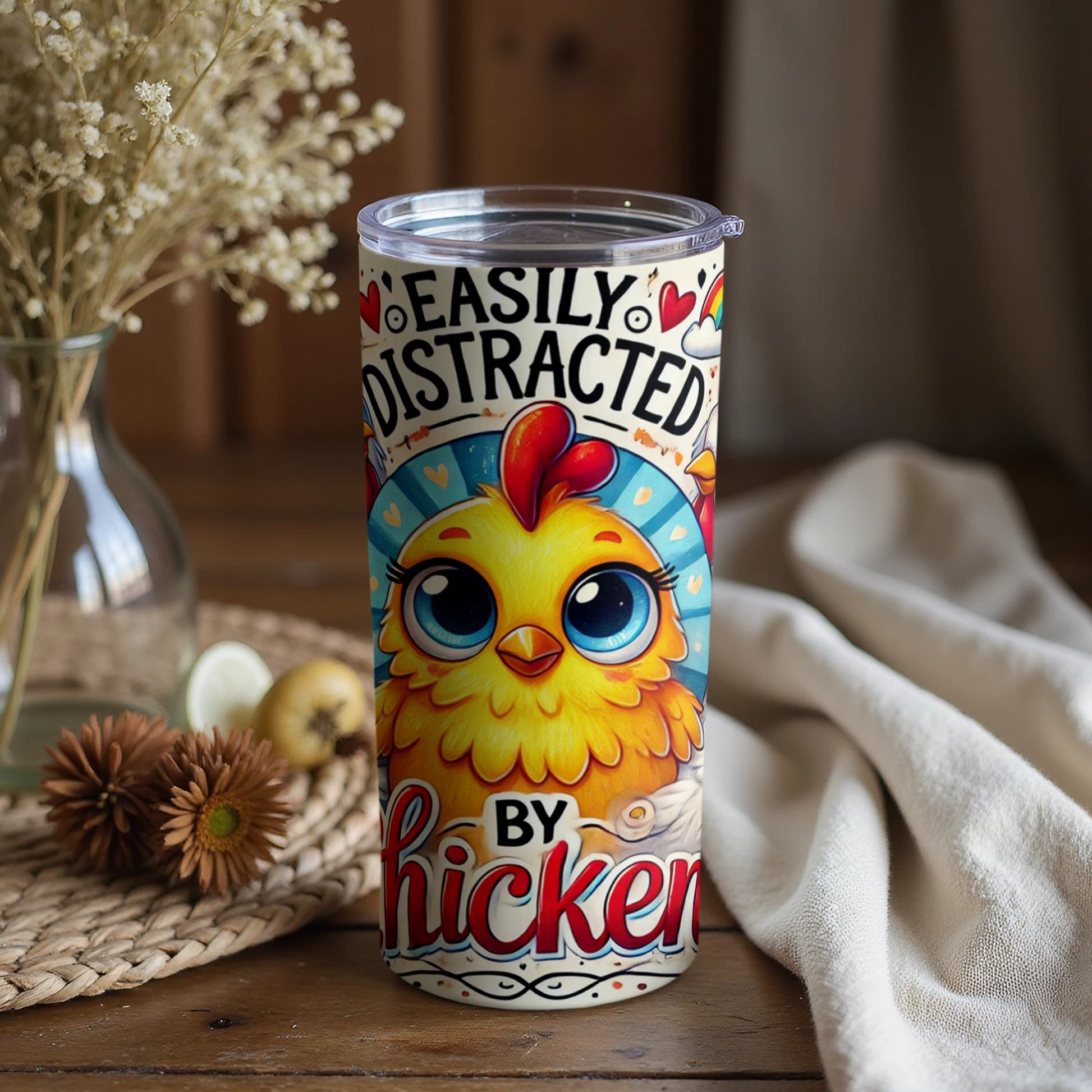 Easily Distracted by Chickens Travel Tumbler Cup