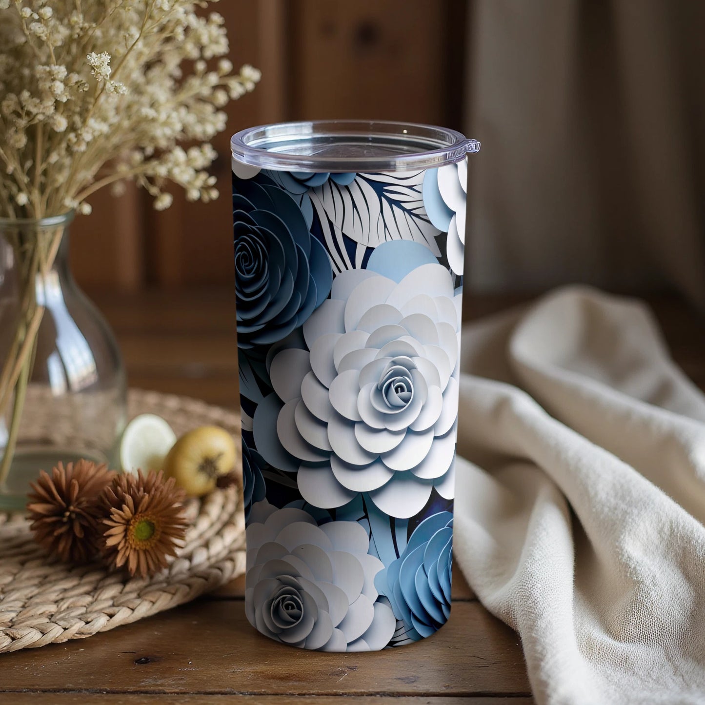 Elegant Floral Design Travel Tumbler Cup