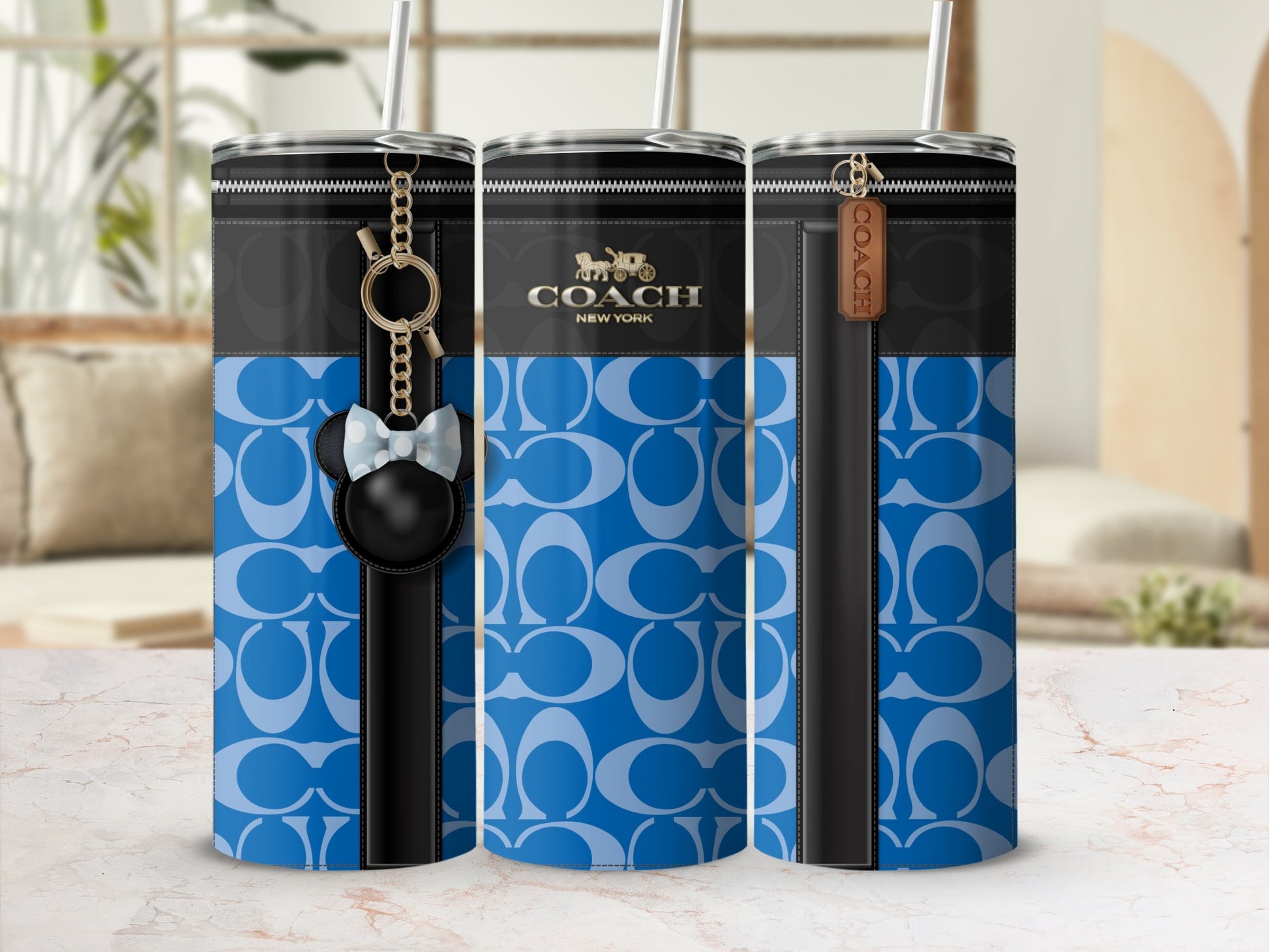 Stylish Blue Coach Pattern Stainless Steel Tumbler