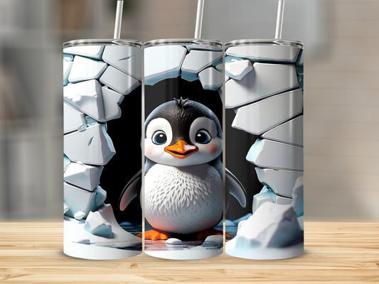 Cute Cartoon Penguin Breaking Ice Design Tumbler