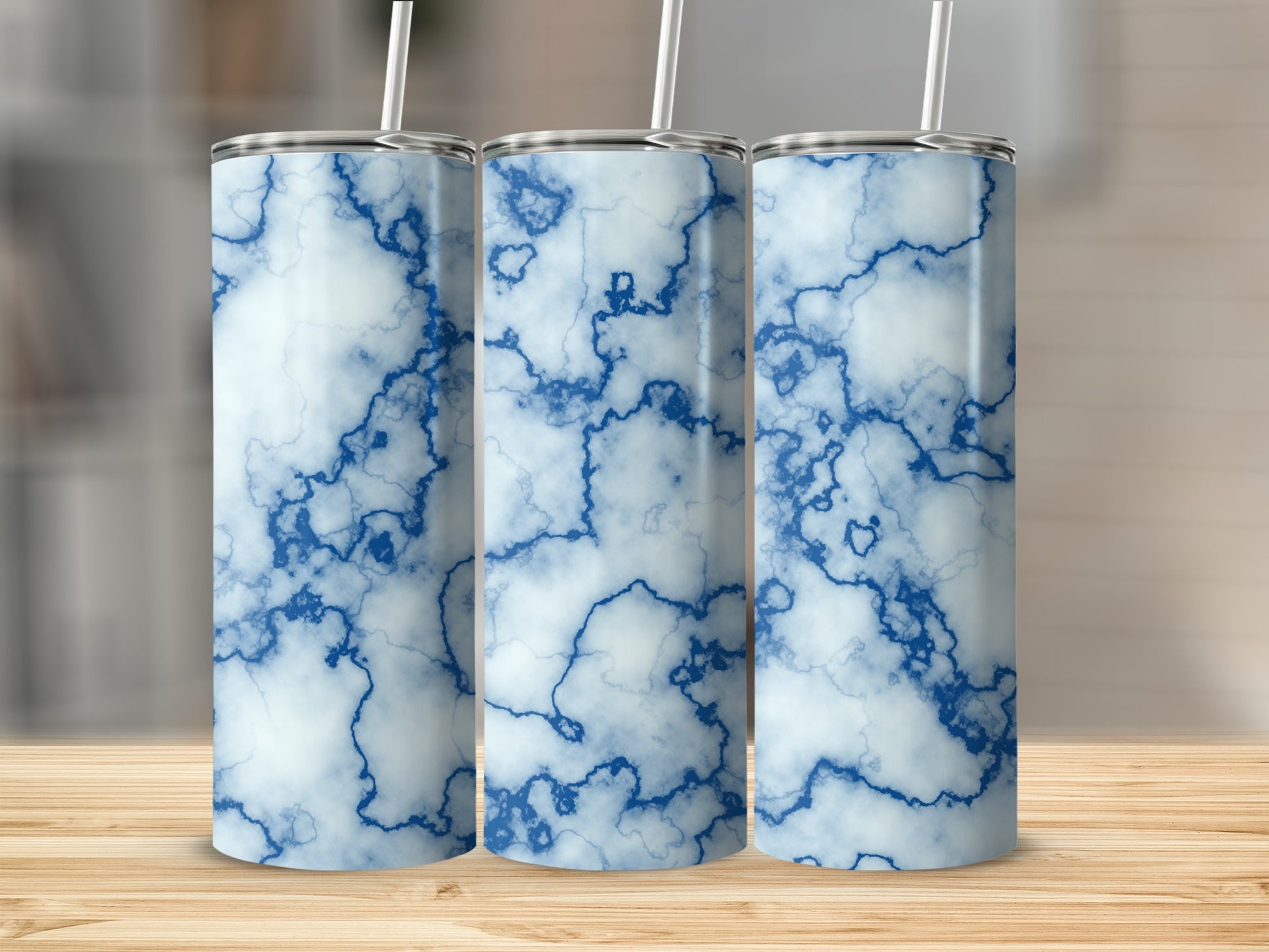 Vibrant blue marble pattern insulated tumbler product type
